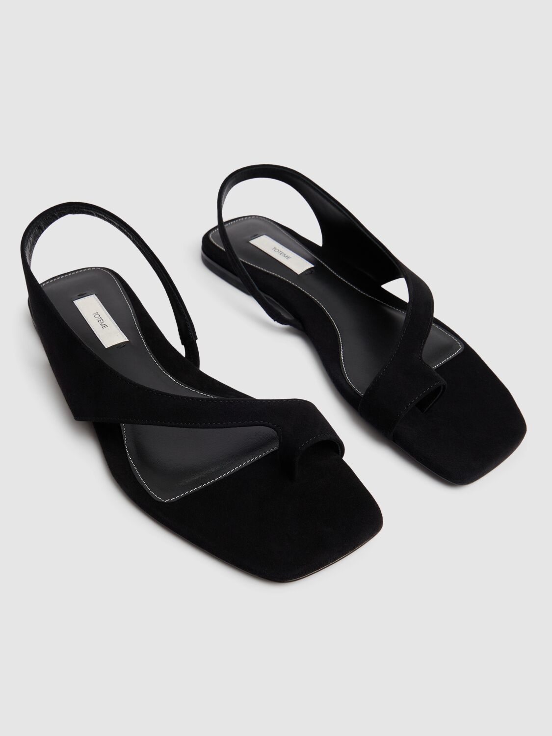 Totême Black Suede Low One-finger Sandals With Elasticated Ankle Strap