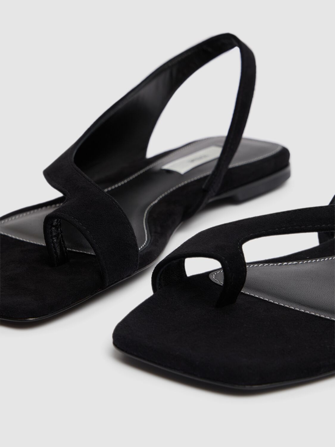 Totême Black Suede Low One-finger Sandals With Elasticated Ankle Strap