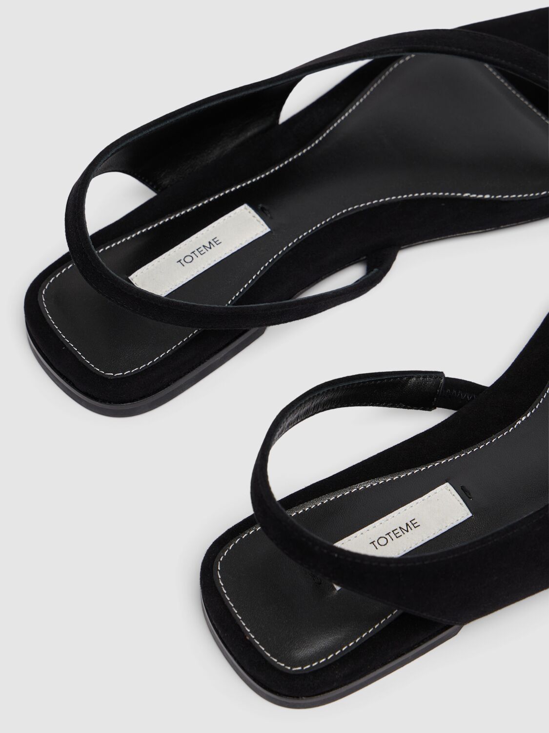 Totême Black Suede Low One-finger Sandals With Elasticated Ankle Strap