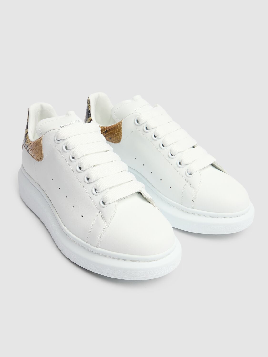 Alexander Mcqueen White Oversize Sneakers With Snake Print On The Heel In Leather Woman In White