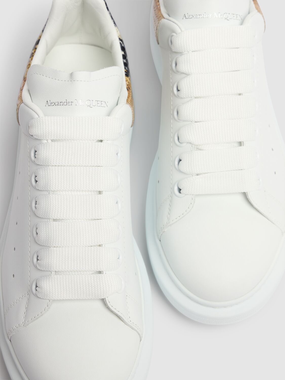 Alexander Mcqueen White Oversize Sneakers With Snake Print On The Heel In Leather Woman In White
