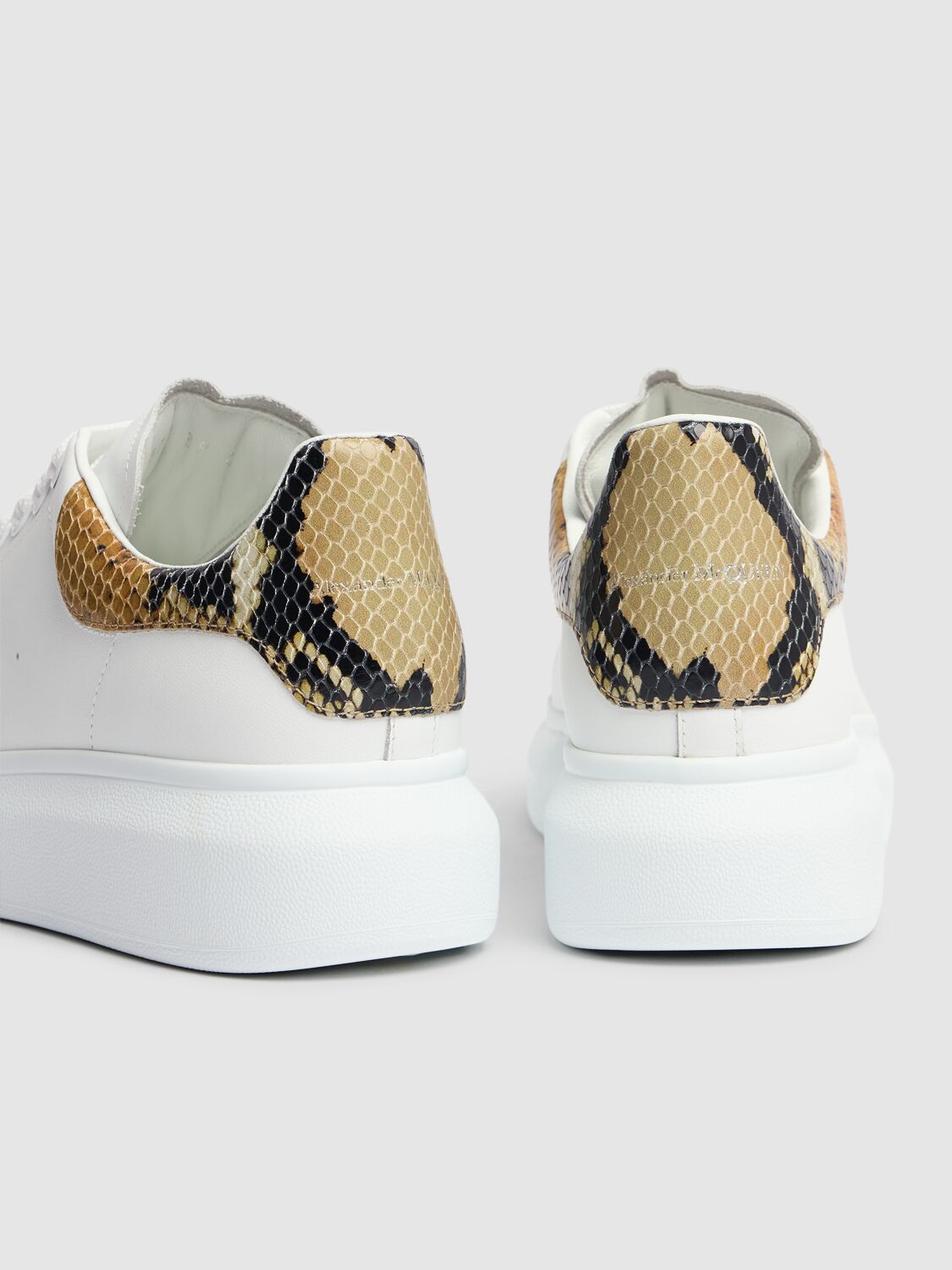 Alexander Mcqueen White Oversize Sneakers With Snake Print On The Heel In Leather Woman In White