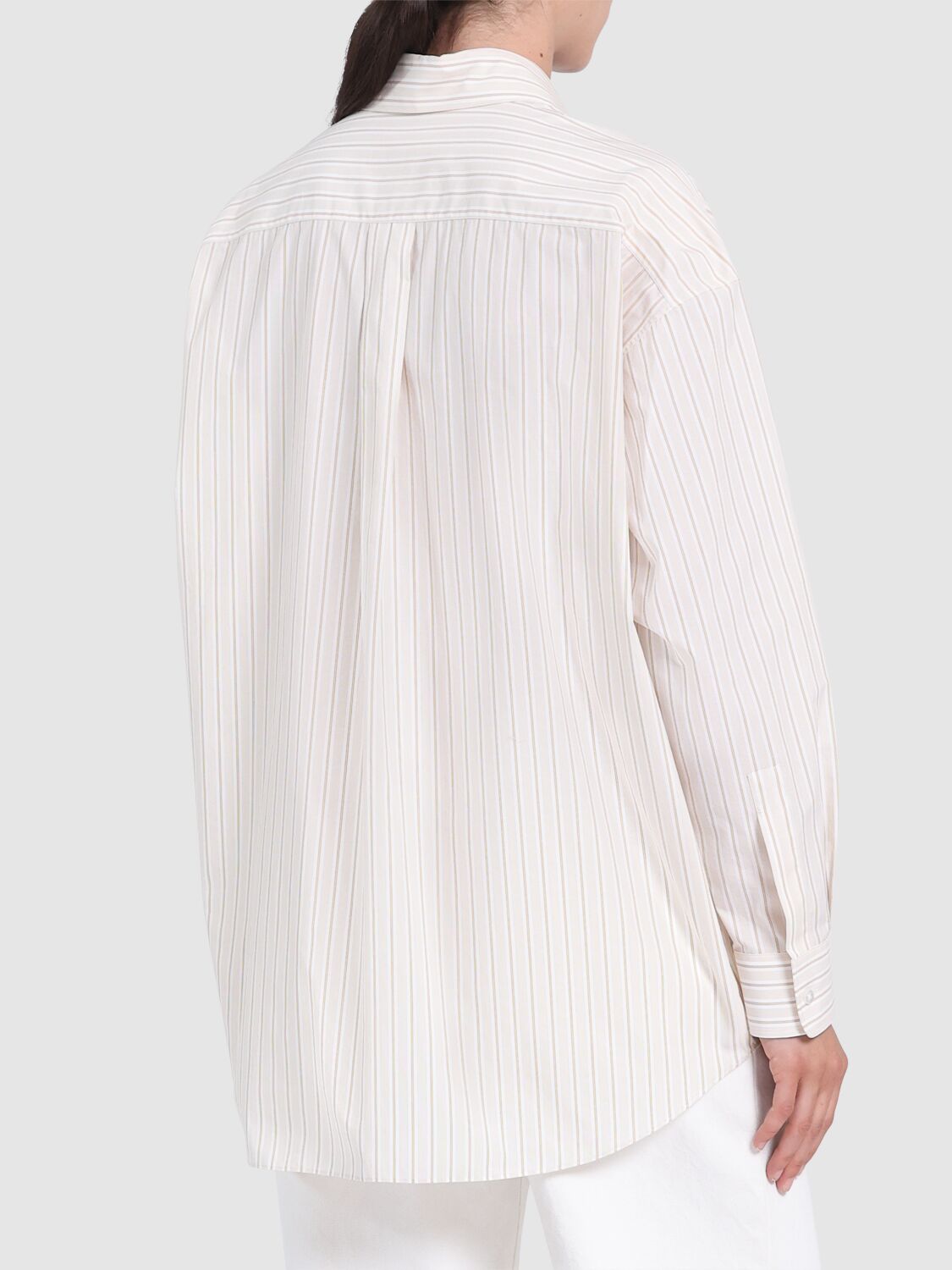 The Row Caster Striped Cotton Shirt In Beige/orange