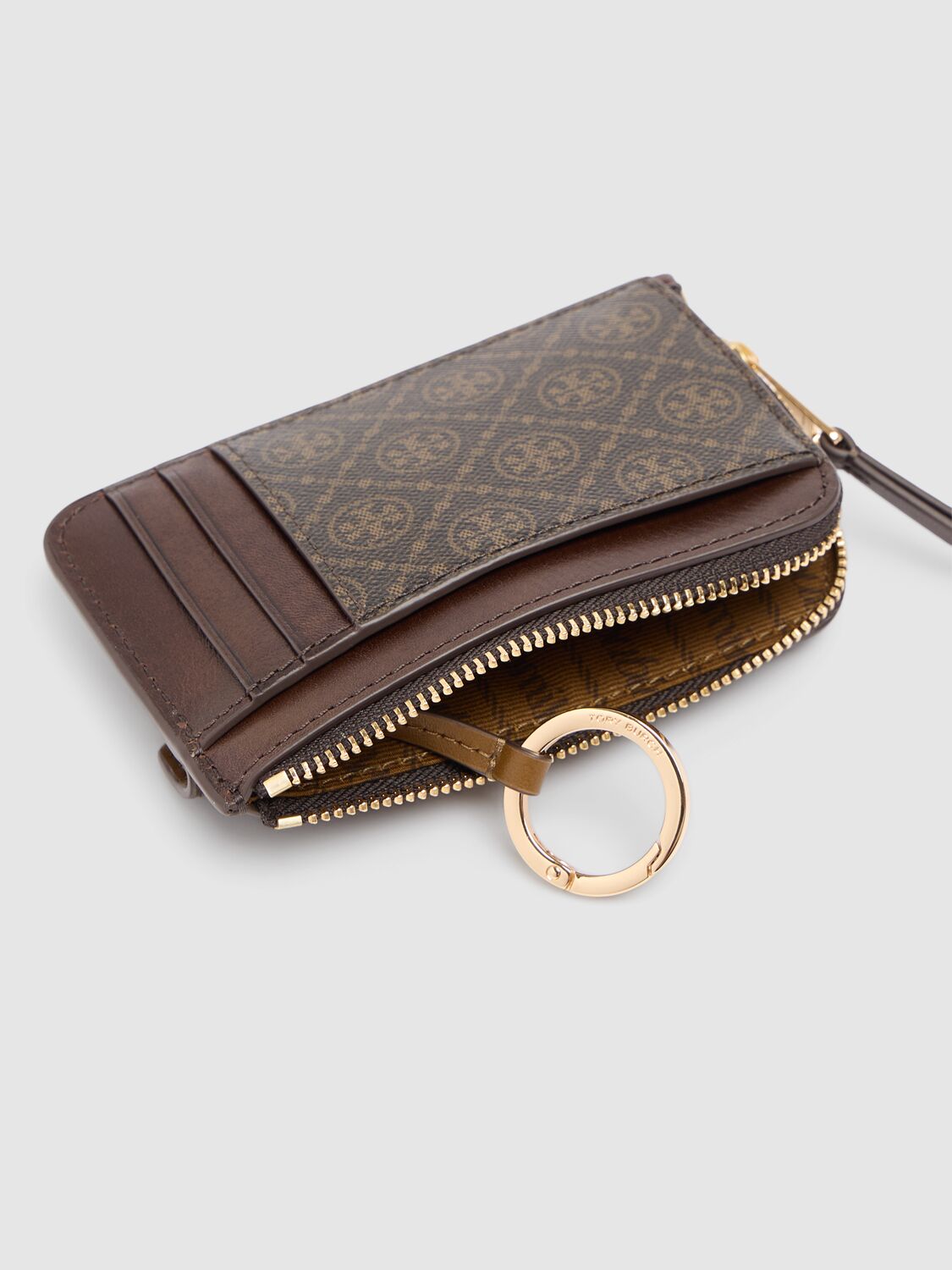 TORY BURCH T MONOGRAM COATED CANVAS ZIP CARD CASE 