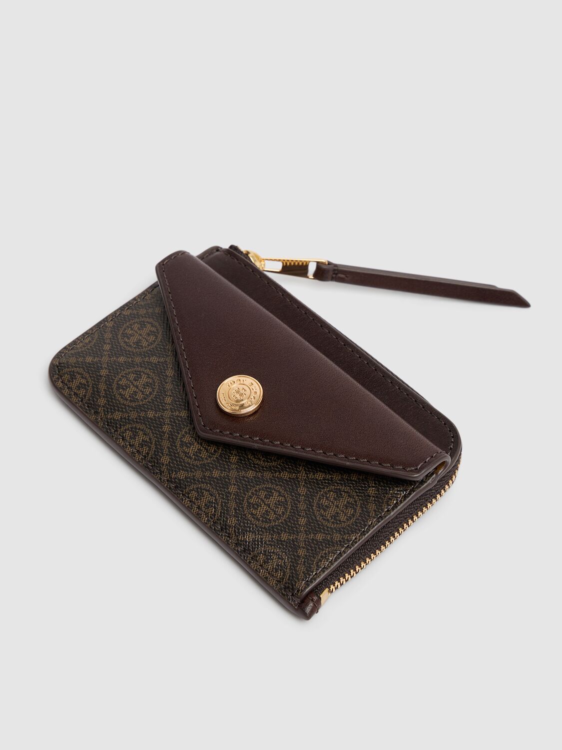 TORY BURCH T MONOGRAM COATED CANVAS ZIP CARD CASE 