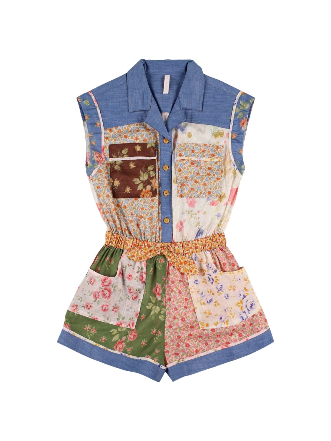 Patchwork Cotton Blend Muslin Playsuit