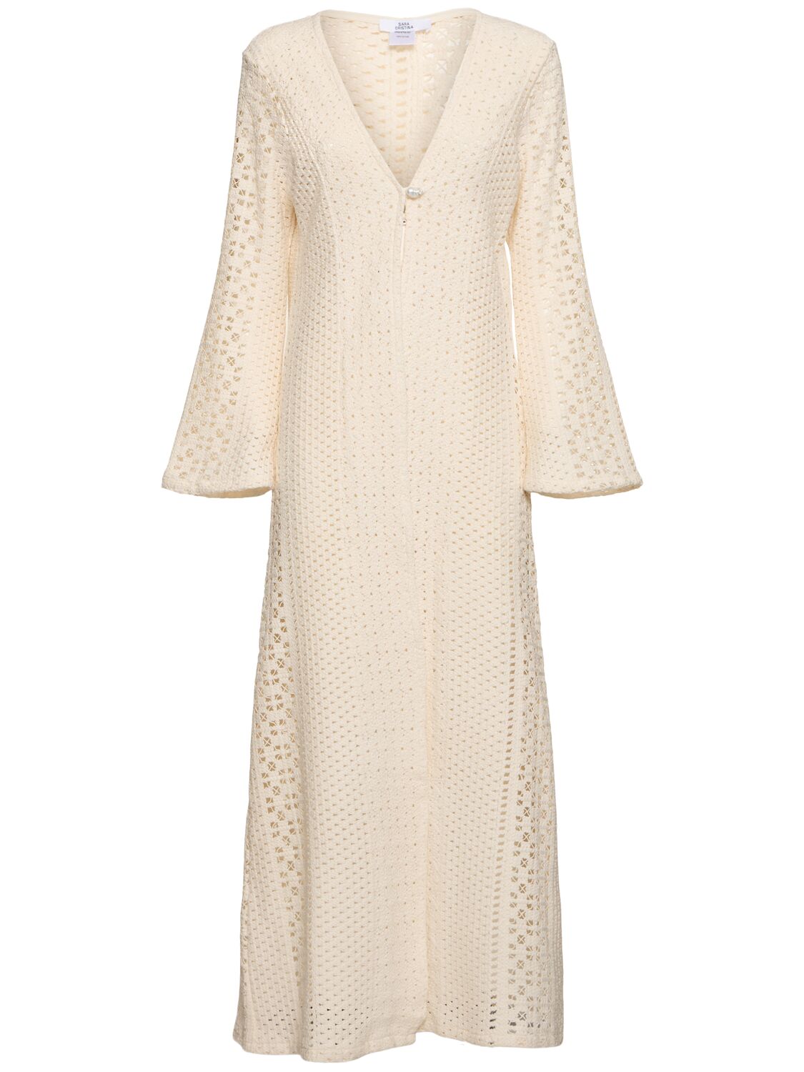 Sara Cristina Nerea Long Crochet Kaftan Dress W/ Pearl