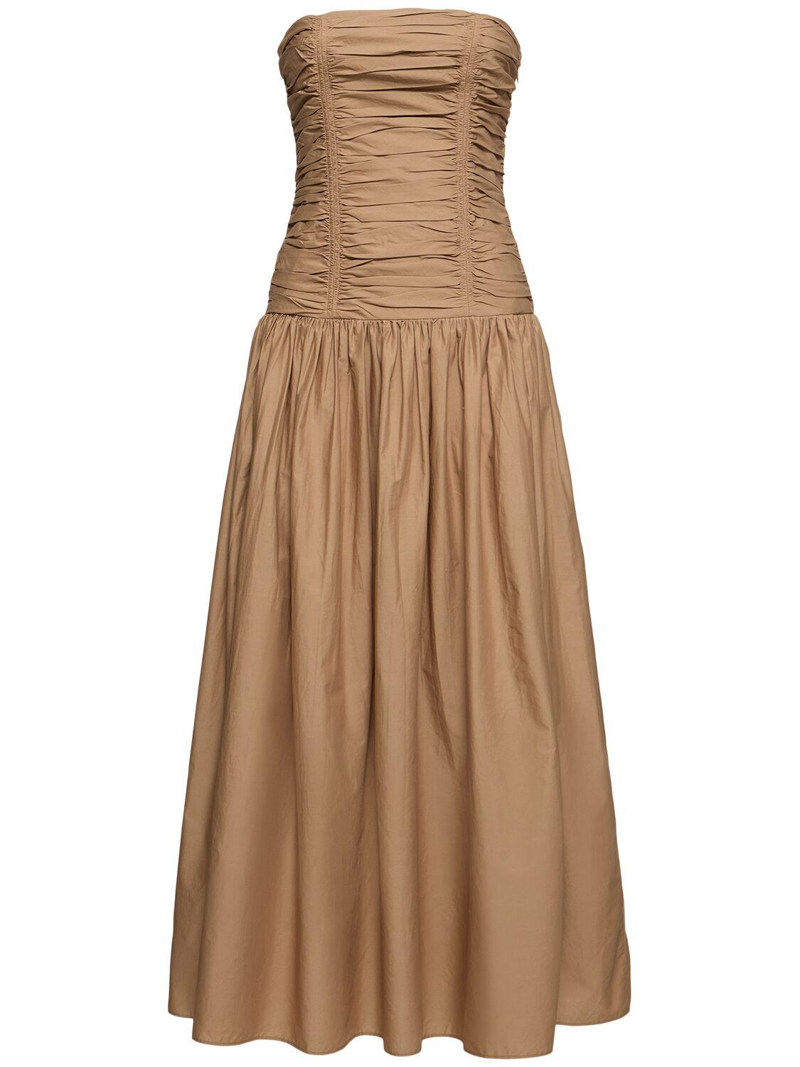 Strapless Drop Waist Poplin Long Dress