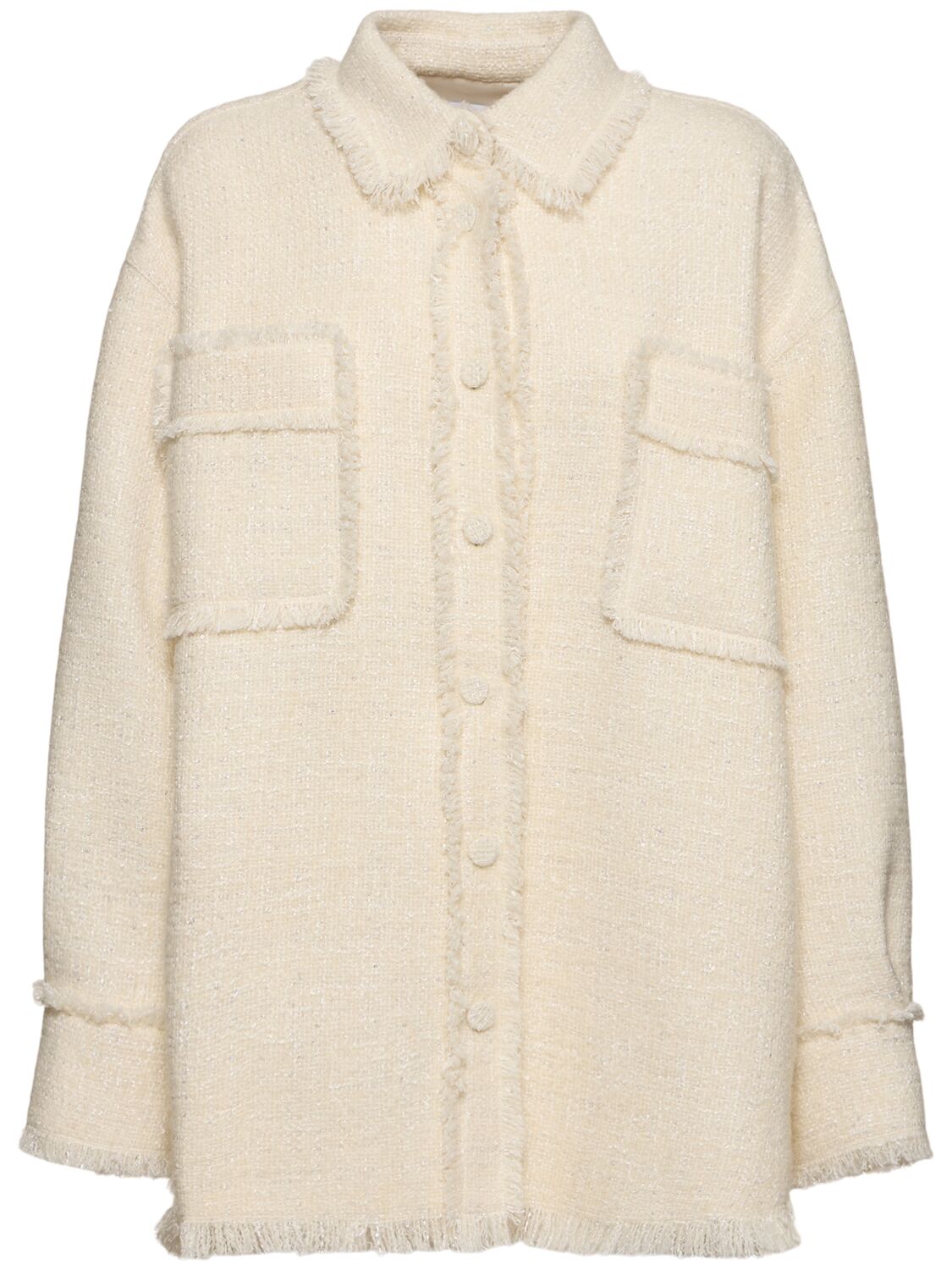 Wool Blend Shirt Jacket W/ Fringes