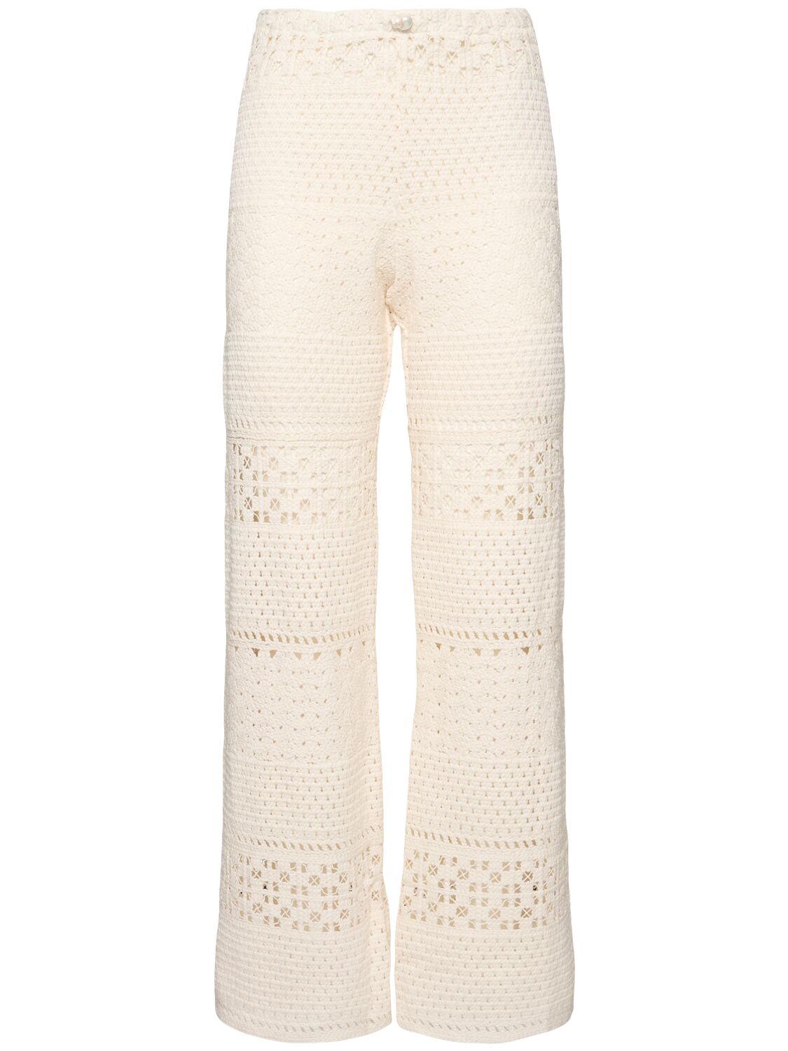 Sara Cristina Playa Crochet Wide Leg Pants W/ Pearl