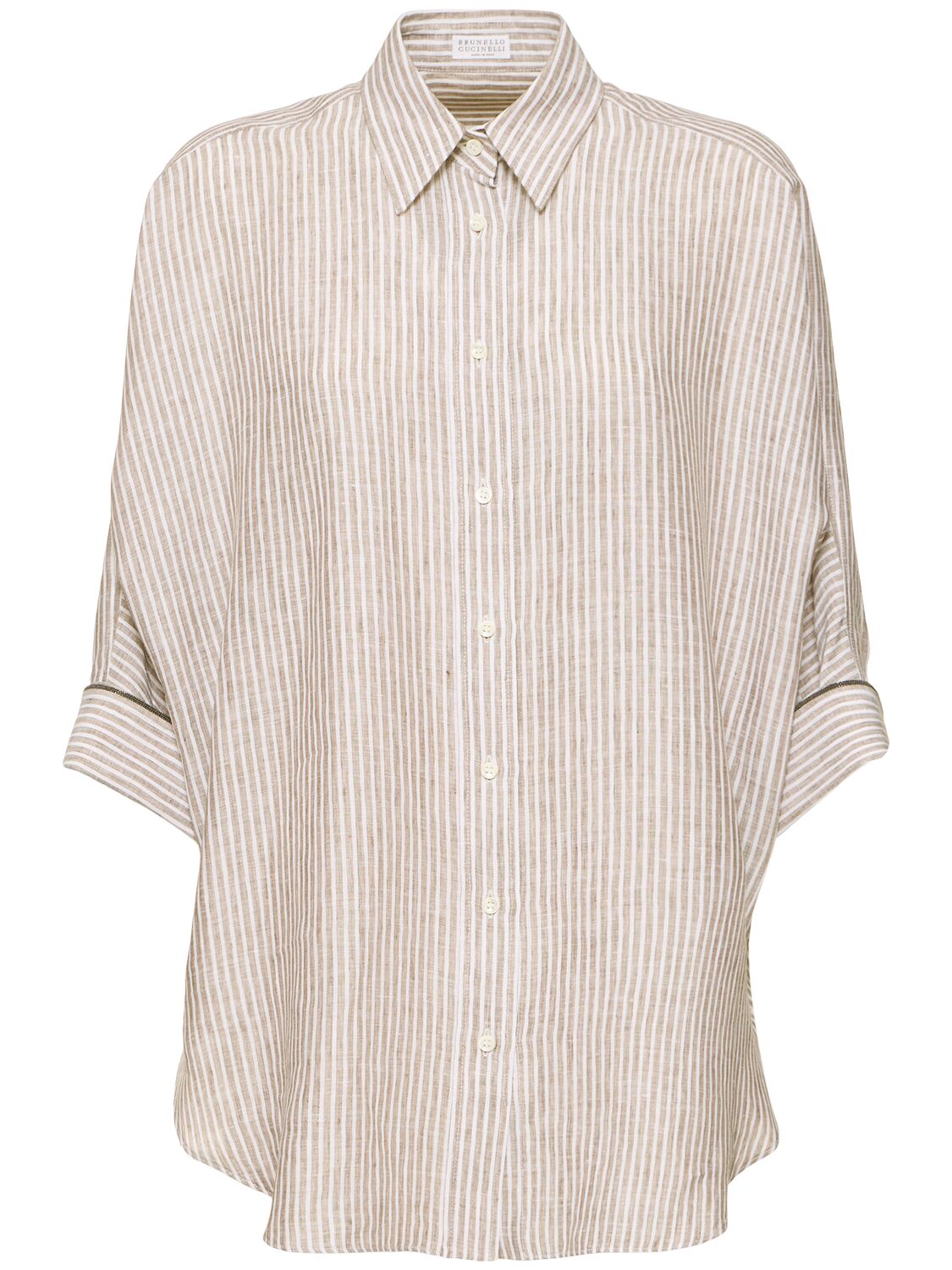 Brunello Cucinelli Striped Linen Shirt In Neutral