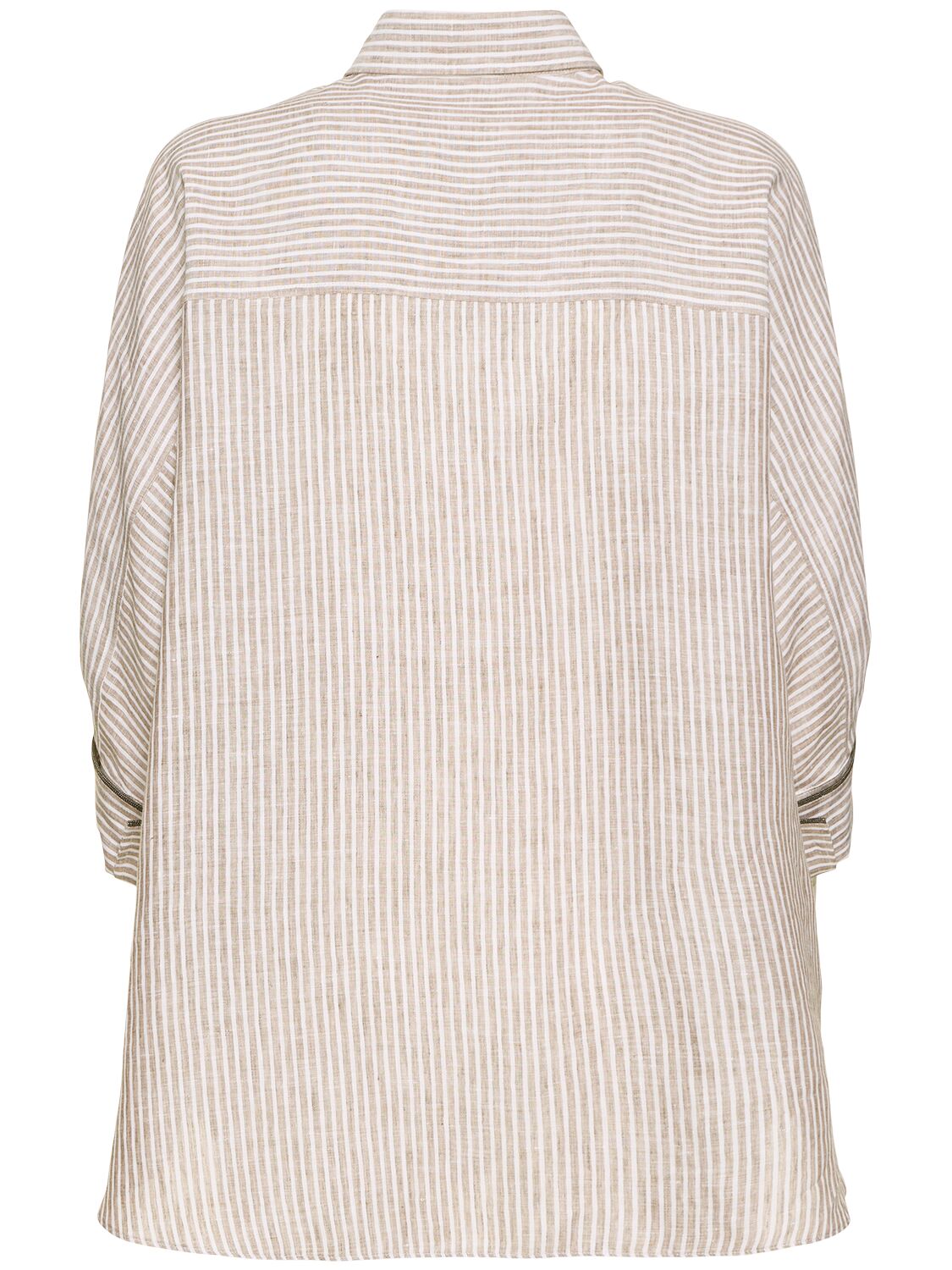 Brunello Cucinelli Striped Linen Shirt In Neutral