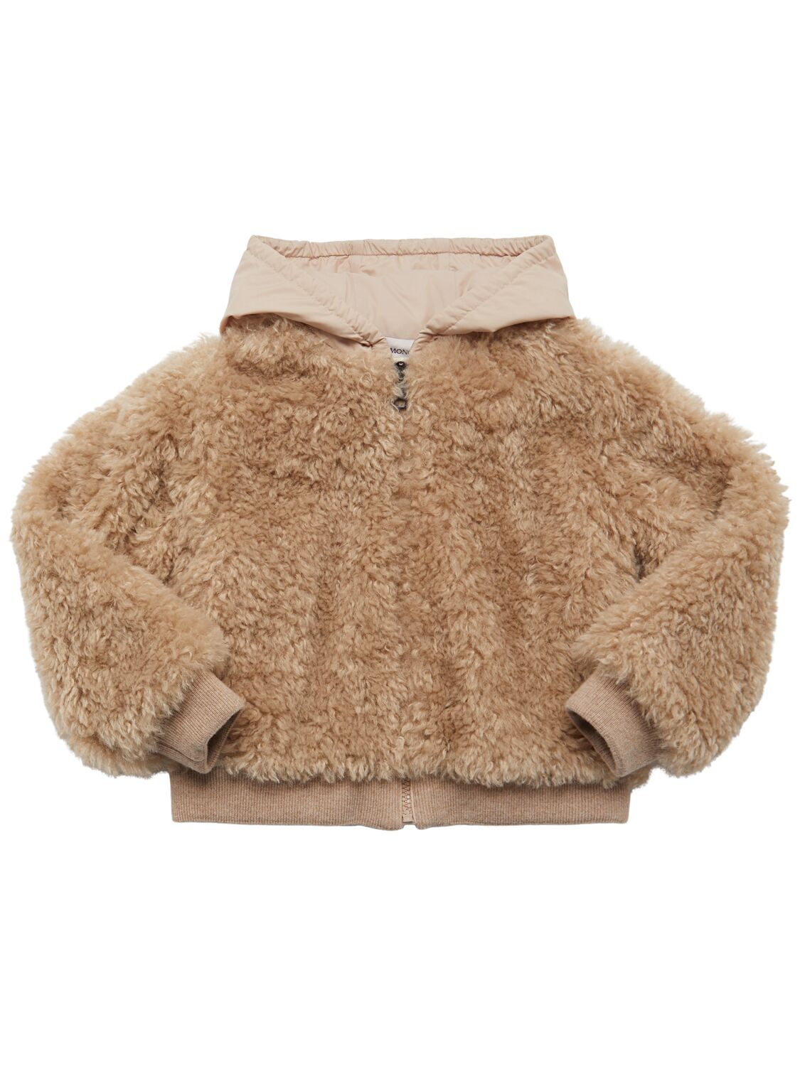 Moncler Logo Tech Blend Teddy Zip-up Jacket In Brown