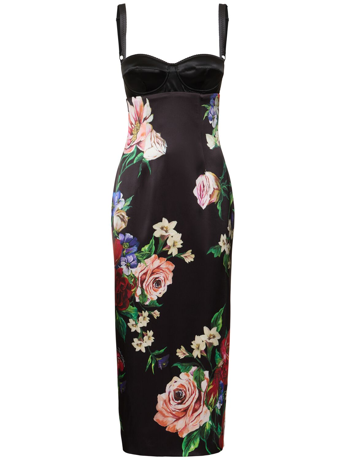 DOLCE & GABBANA Flower Print Satin Midi Dress