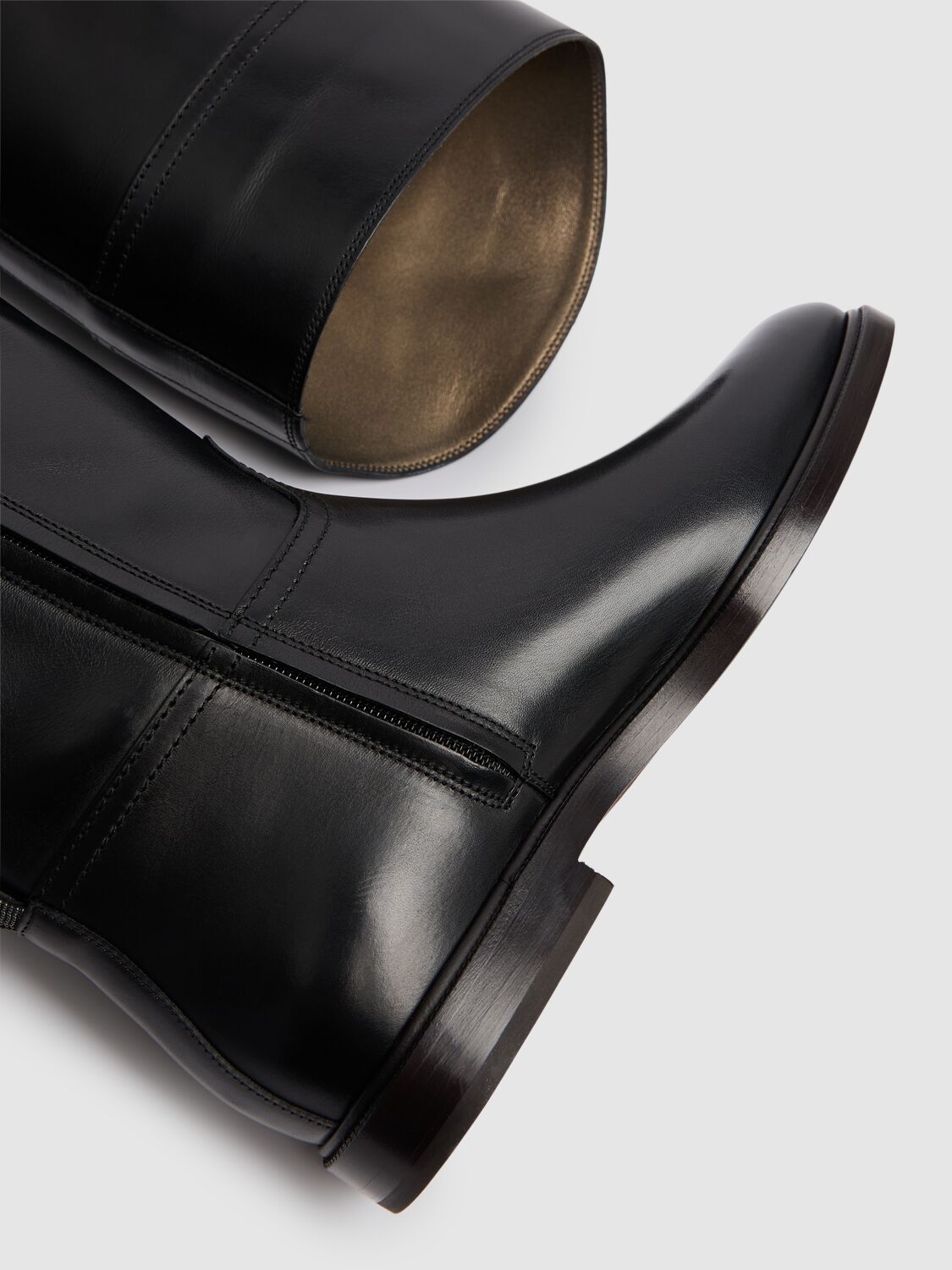 Brunello Cucinelli 20mm Leather Riding Boots In Gold