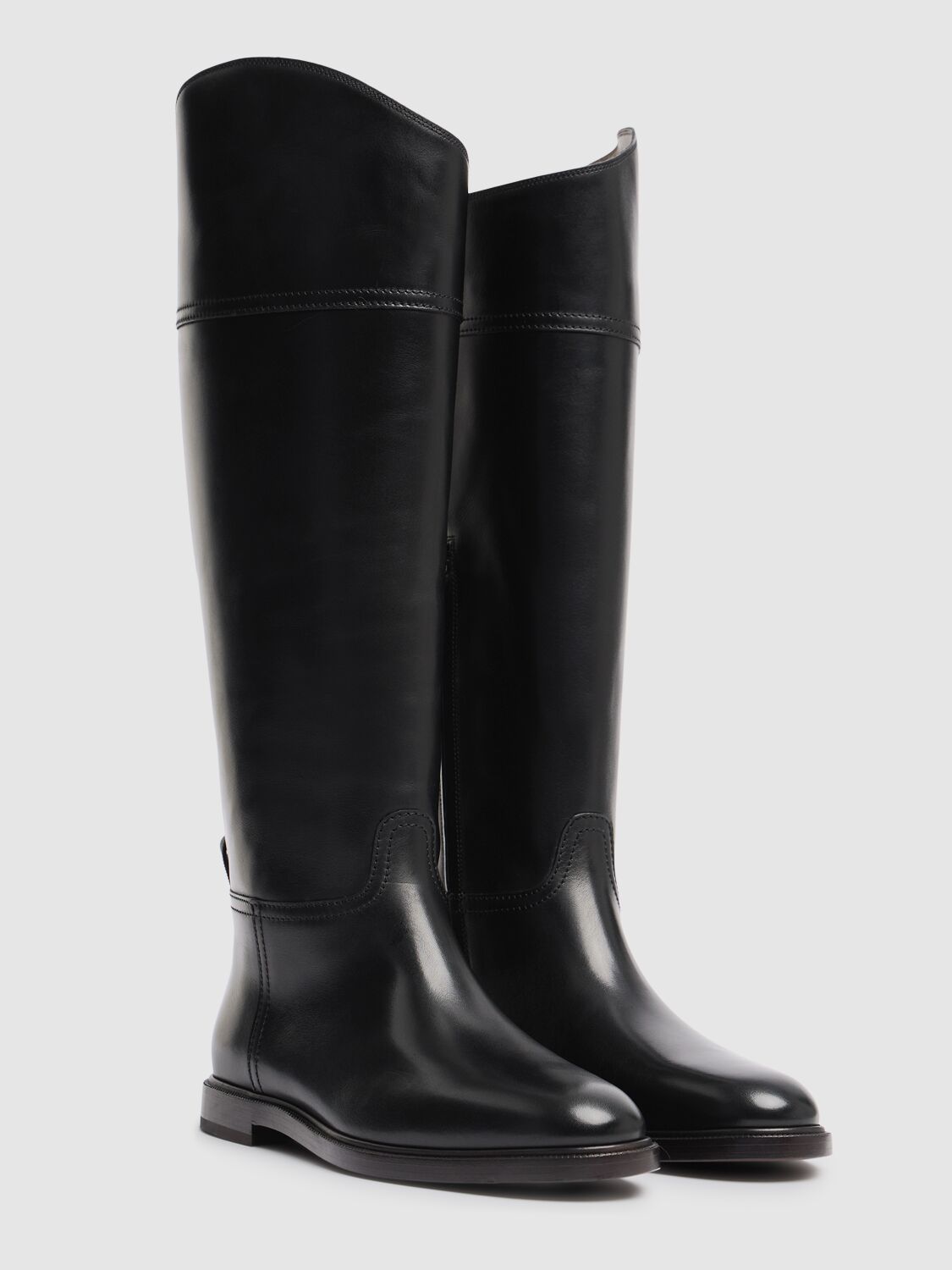 Brunello Cucinelli 20mm Leather Riding Boots In Gold