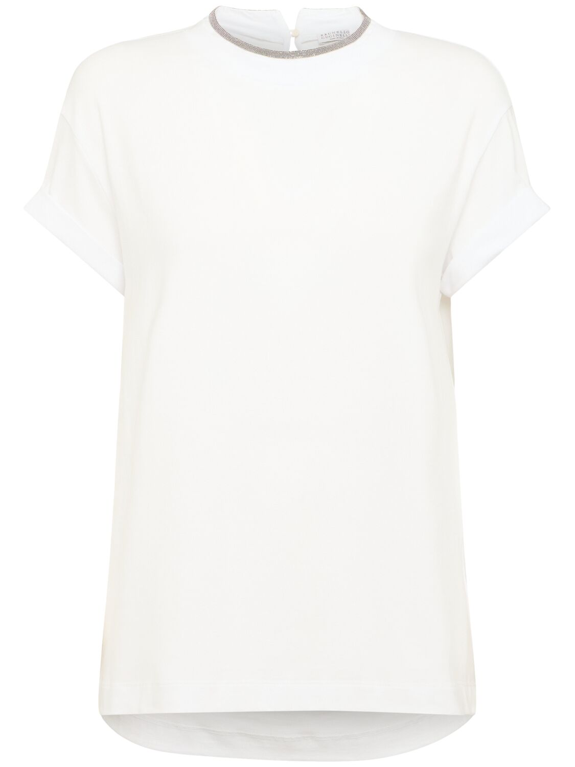 T-shirt En Jersey De Coton Mélangé Embelli - BRUNELLO CUCINELLI - Modalova