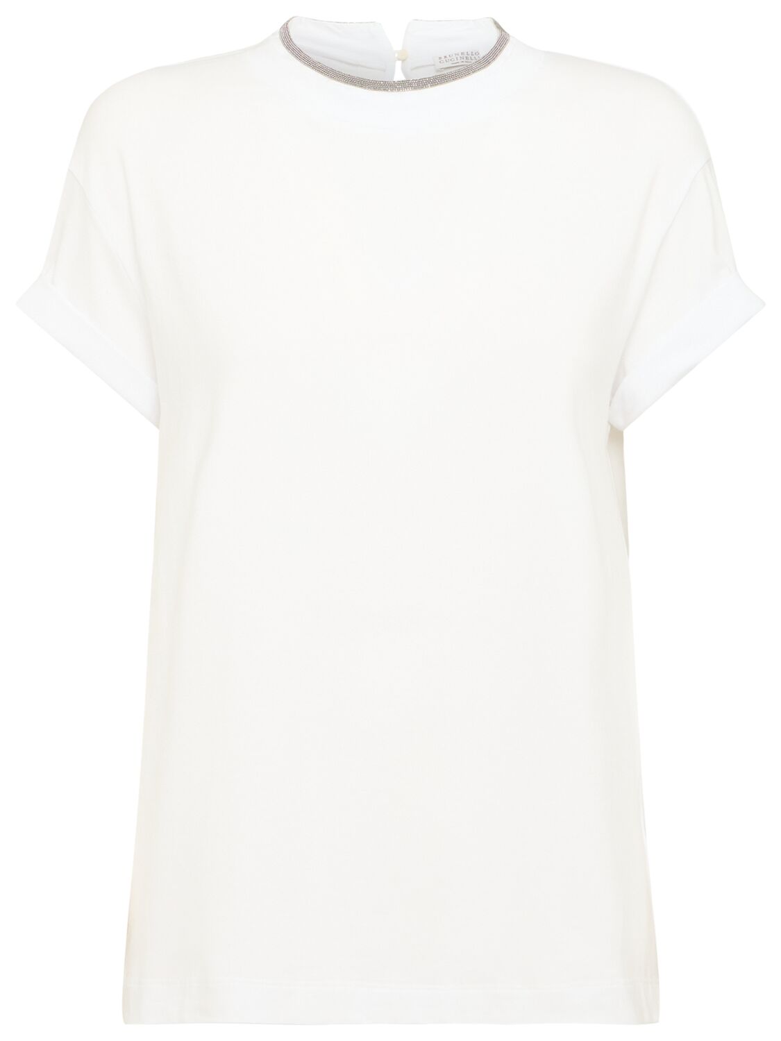 BRUNELLO CUCINELLI Embellished Cotton Blend Jersey T-shirt