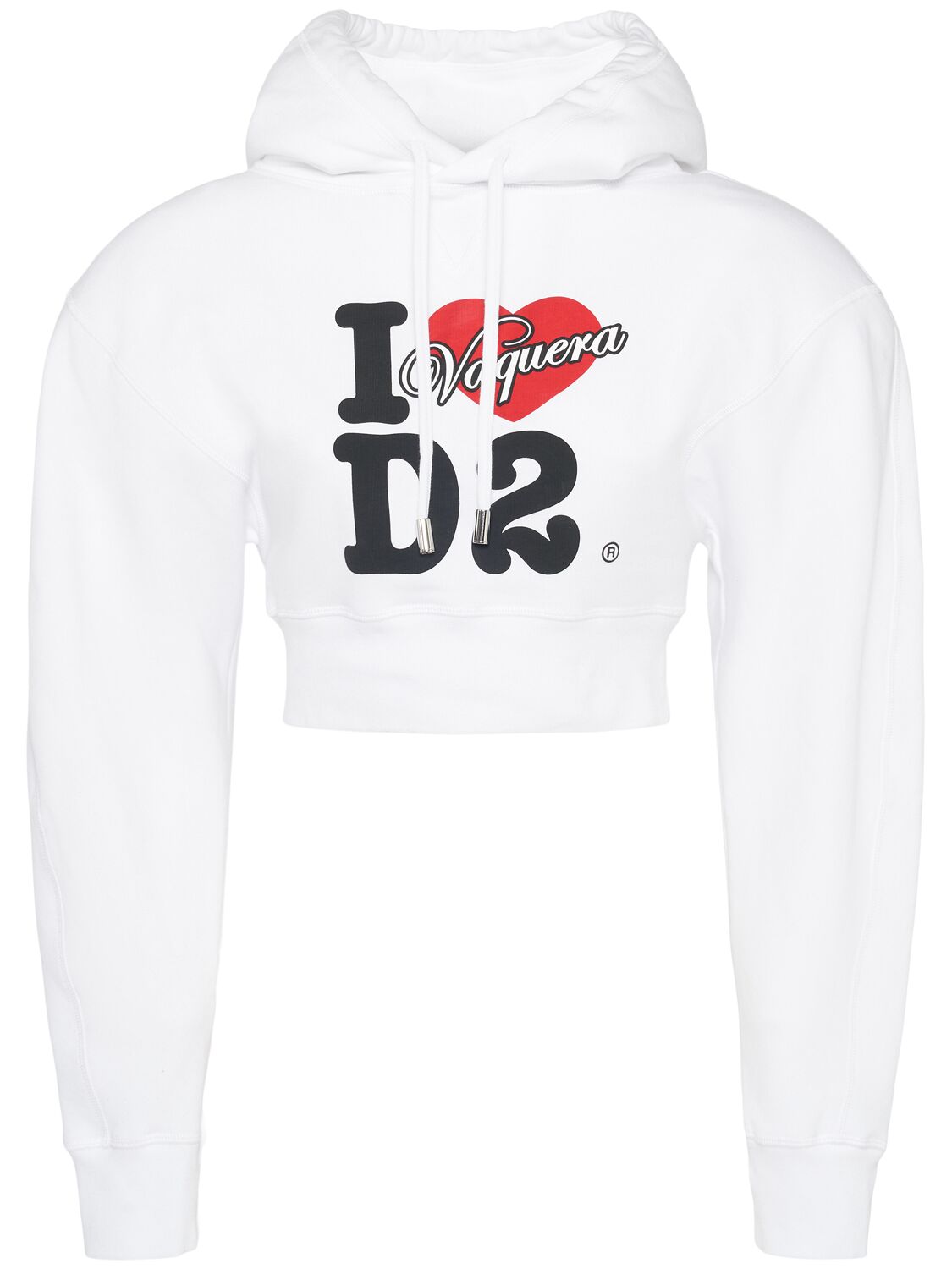 Dsquared2 Vaquera Gimy Dean Cropped Jersey Hoodie In White