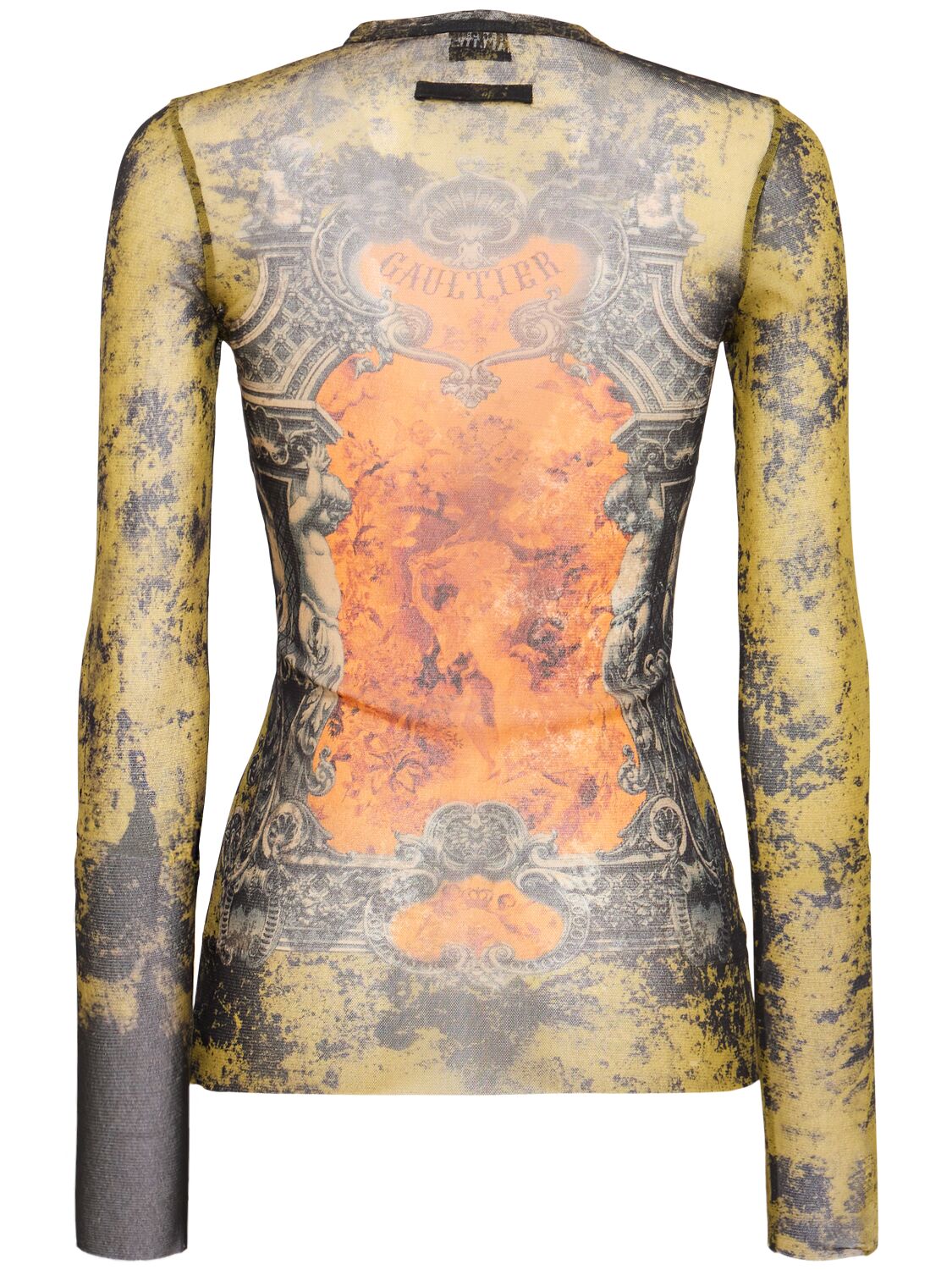 Jean Paul Gaultier Women Medaillon Print Mesh Long Sleeves Top