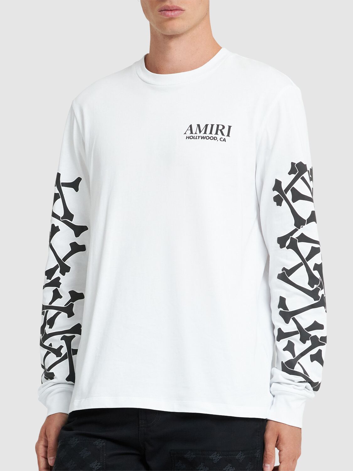 Amiri Stacked Bones Crewneck Sweater With Graphic Print In White