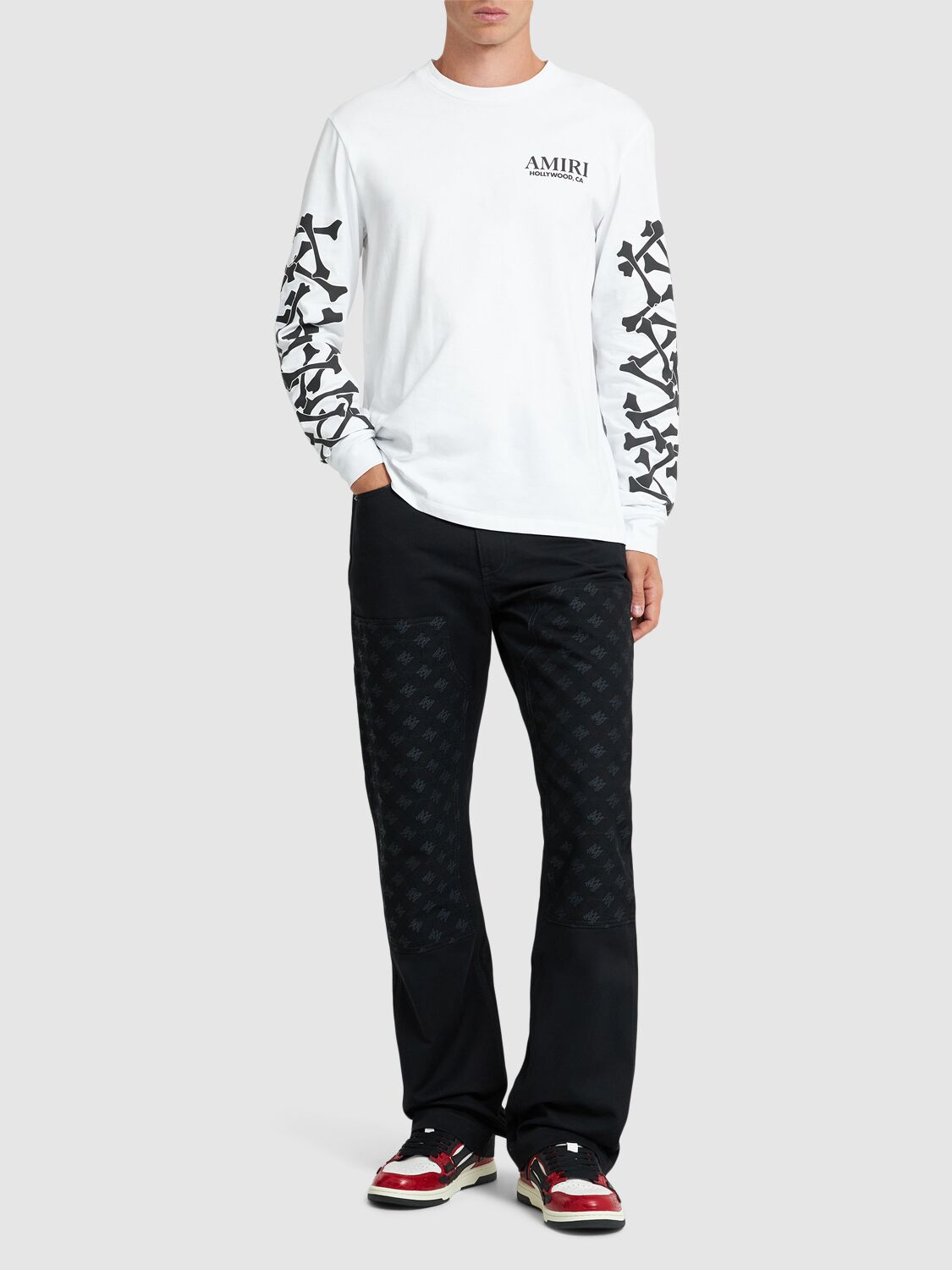 Amiri Stacked Bones Crewneck Sweater With Graphic Print In White