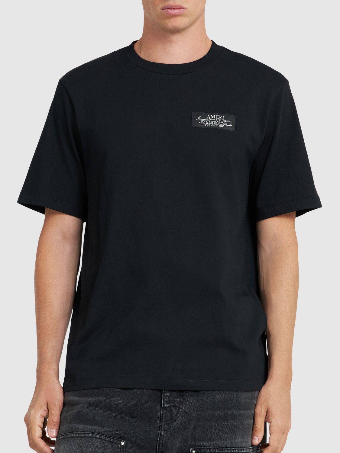 Amiri Black Crewneck T-shirt With Logo Patch On The Front And Maxi Logo Print On The Rear In Cotton Man