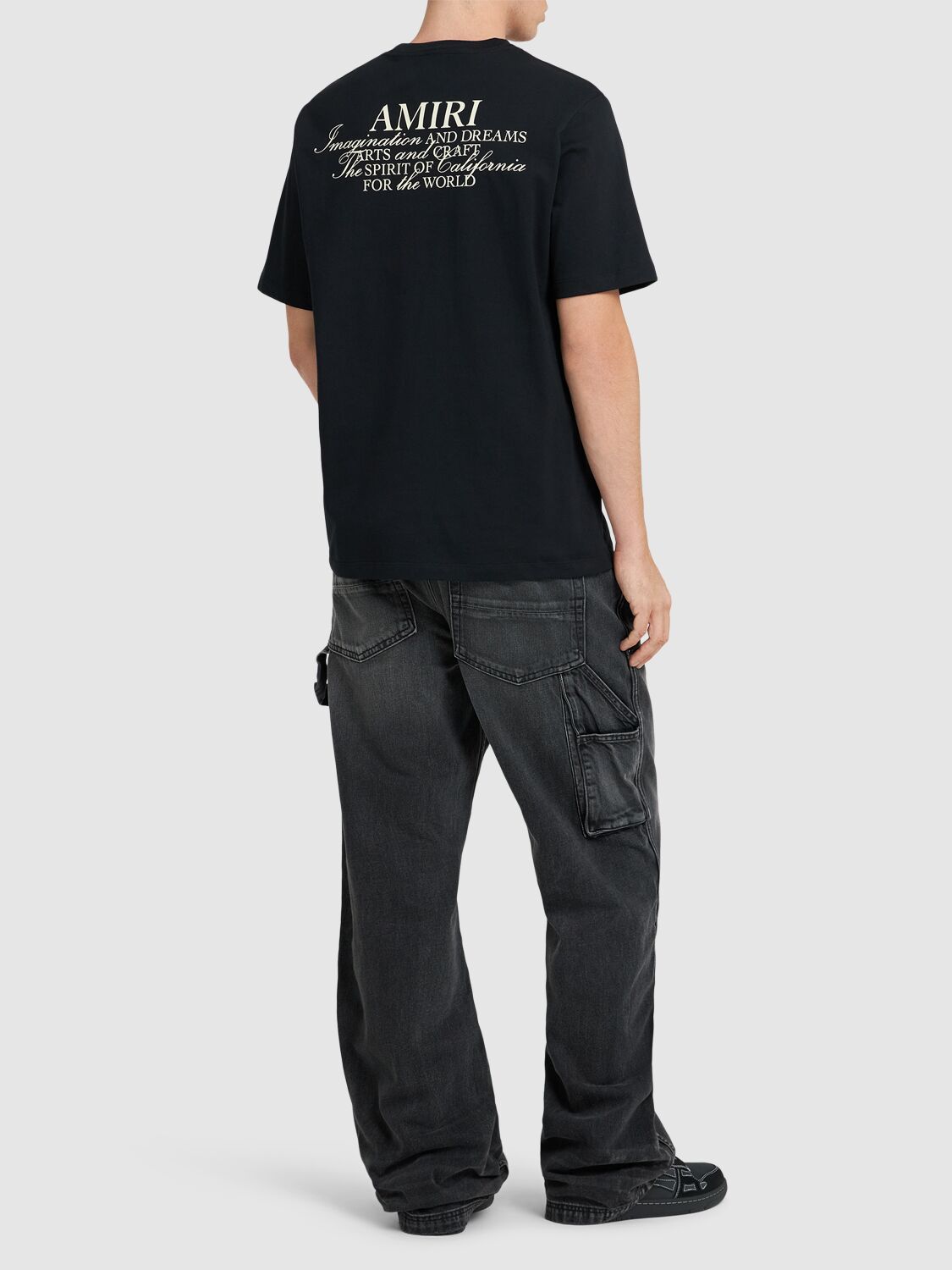 Amiri Black Crewneck T-shirt With Logo Patch On The Front And Maxi Logo Print On The Rear In Cotton Man