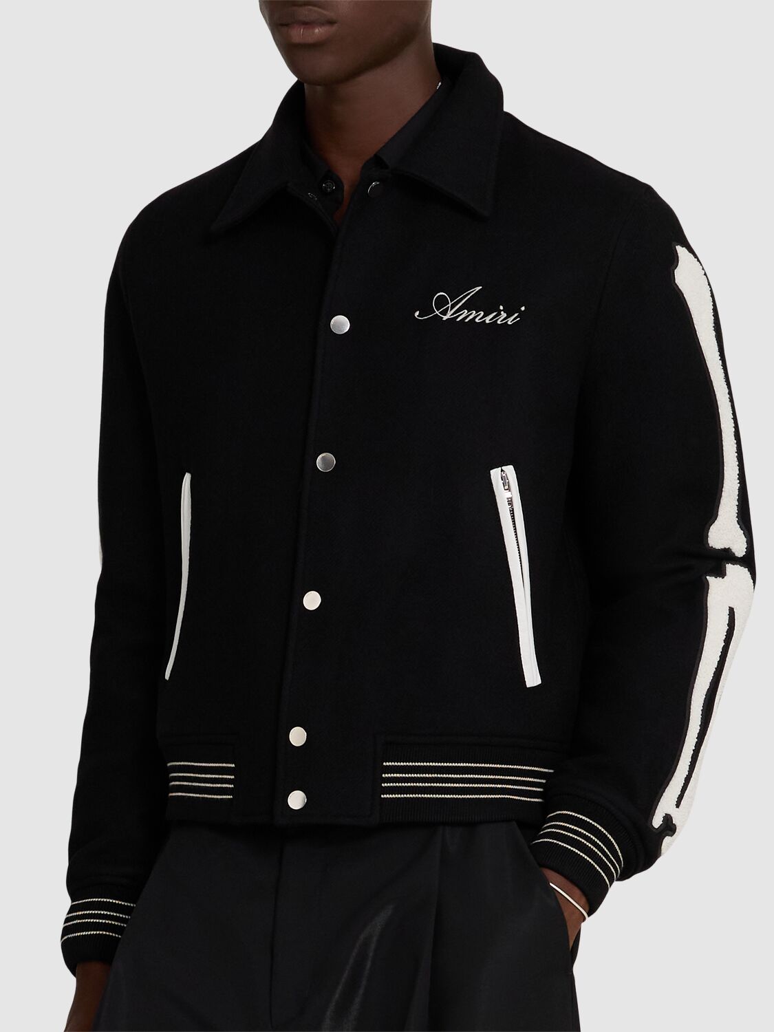 Amiri Twill Wool Bones Bomber Jacket With Patches
