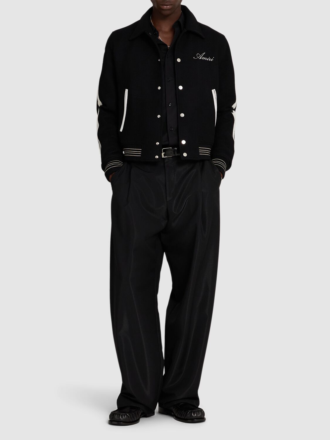 Amiri Twill Wool Bones Bomber Jacket With Patches