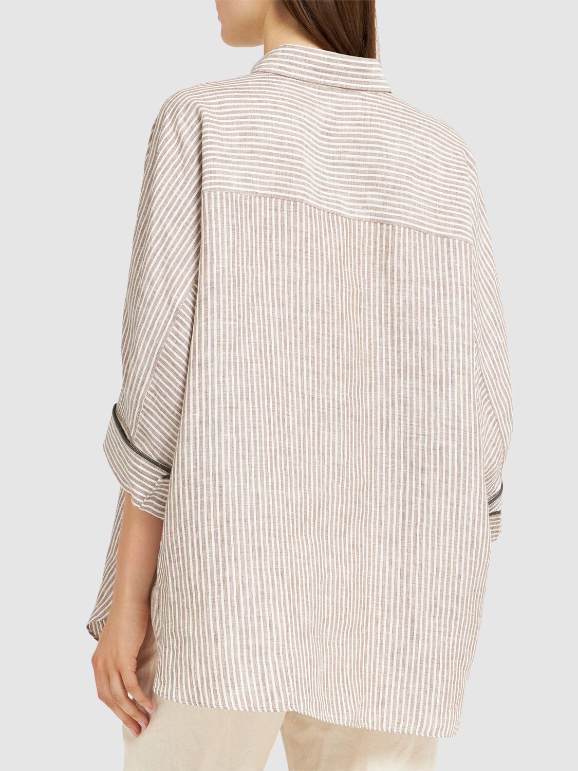 Brunello Cucinelli Striped Linen Shirt In Neutral