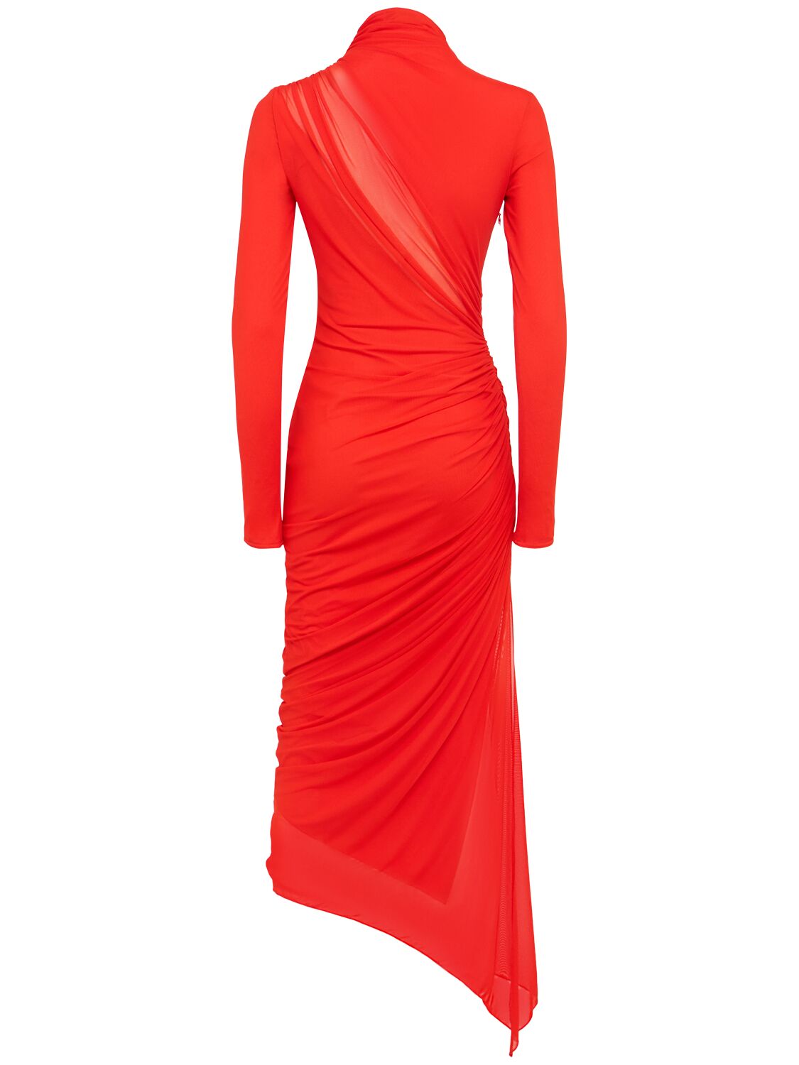 Shop Mugler Mesh Long Sleeved Midi Dress