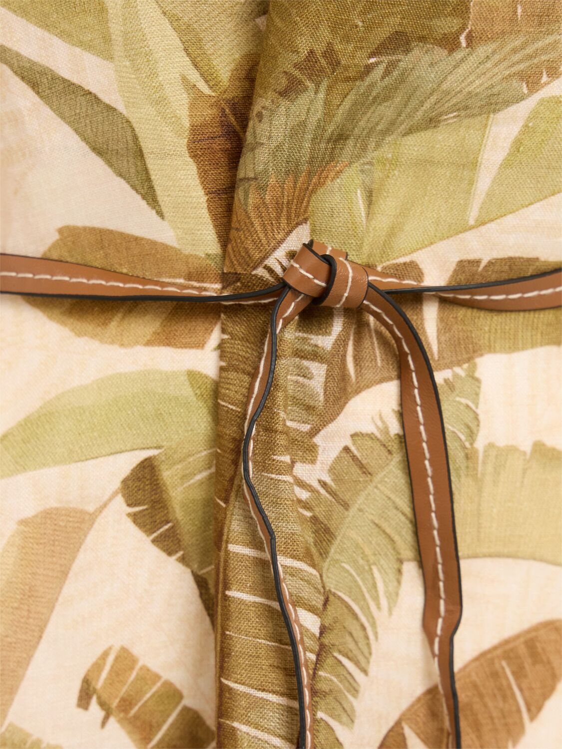 Zimmermann Ascension Brown Dress With Puffed Sleeves And All-over Palm Print In Linen Woman In Multi