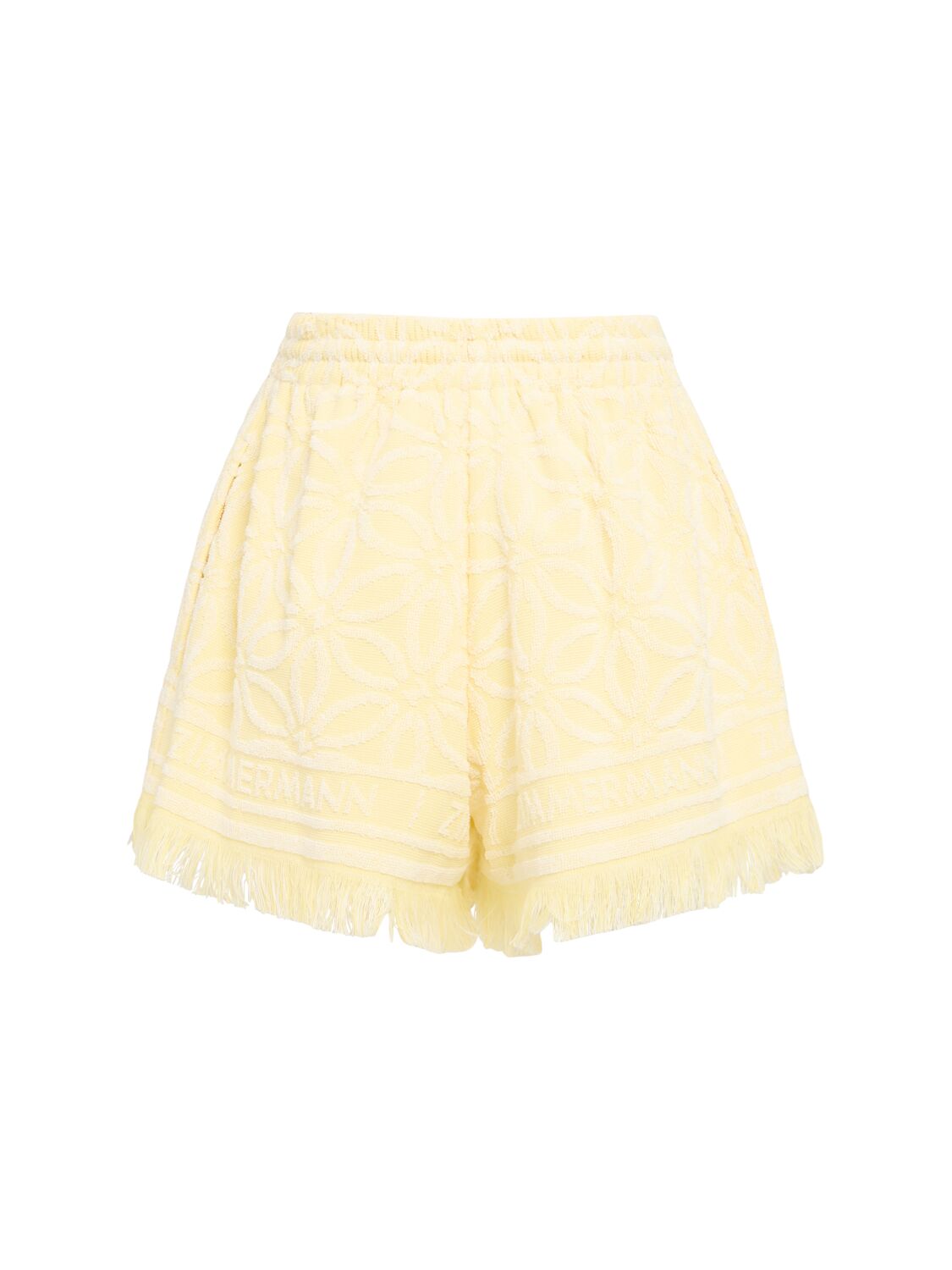 Zimmermann Coco Fringed Cotton-terry Jacquard Shorts In Yellow