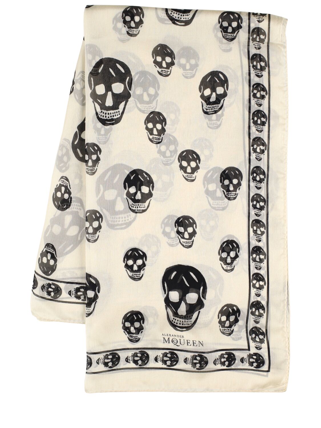 Foulard En Soie Imprimé Crâne - MCQUEEN - Modalova