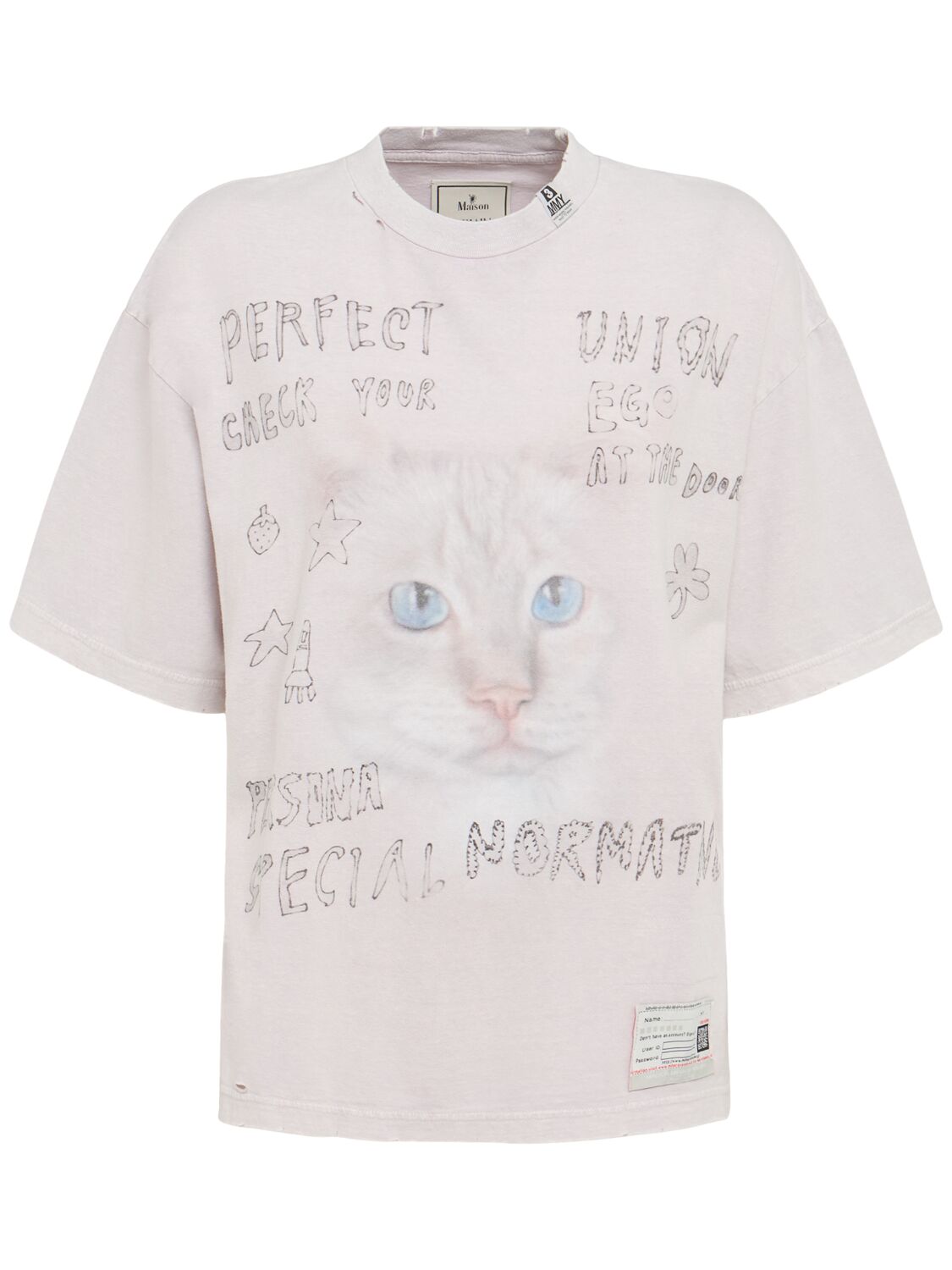 Cat Bleached Cotton T-shirt