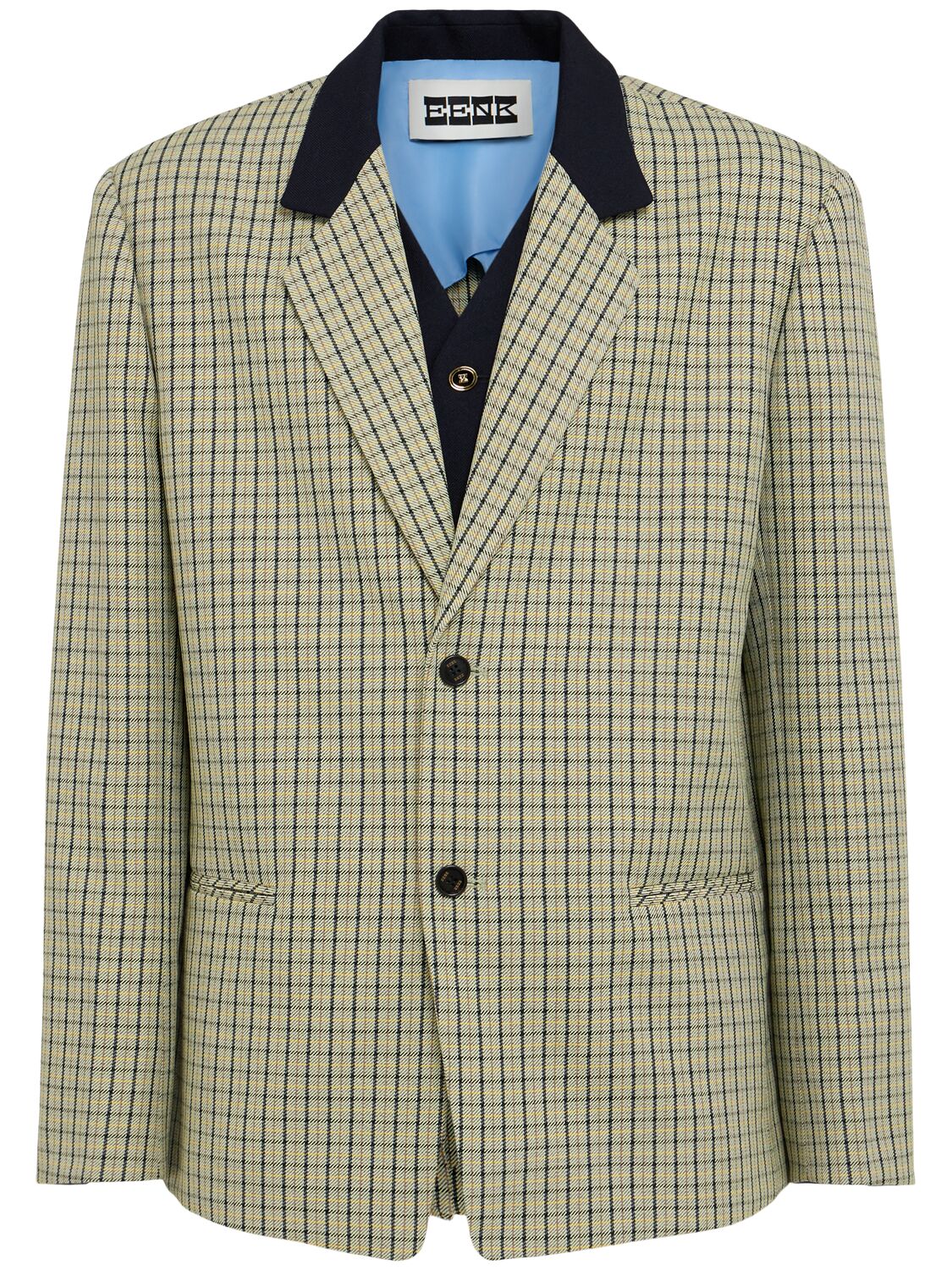 Eenk Single Breast Wool Blend Blazer In Green