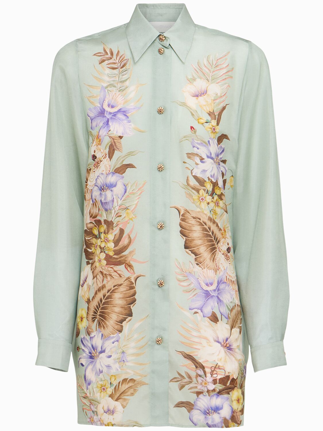 Zimmermann Womens Sage Multi Floral Coco Floral Silk Shirt Xs In Green