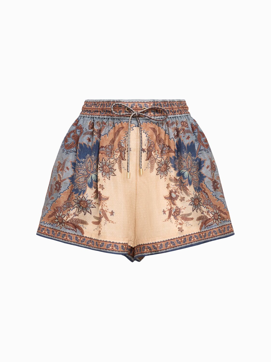 Zimmermann Ascension Multicolor Shorts With Elastic Drawstring And All-over Print In Silk Woman In Brown