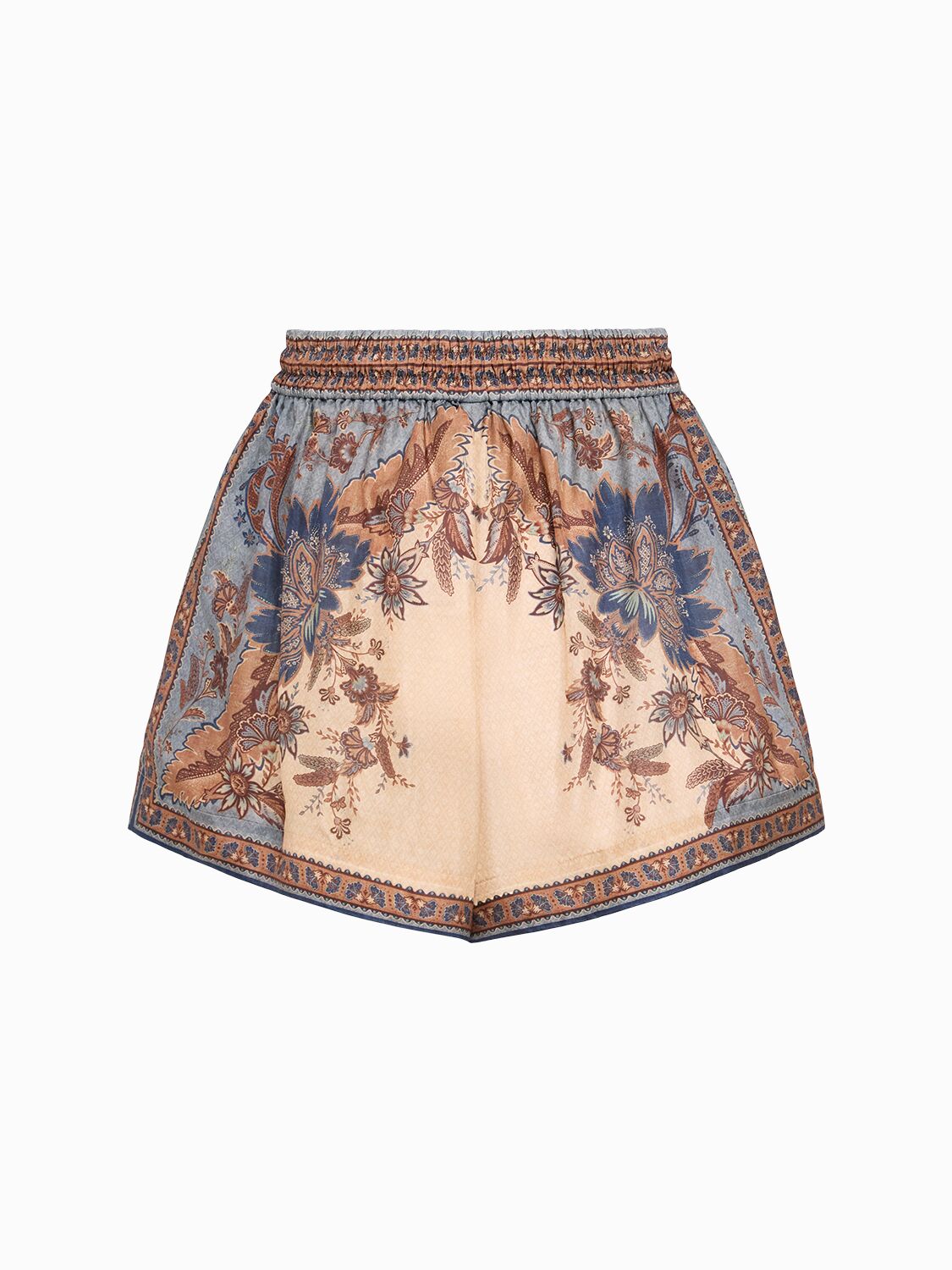 Zimmermann Ascension Multicolor Shorts With Elastic Drawstring And All-over Print In Silk Woman In Brown