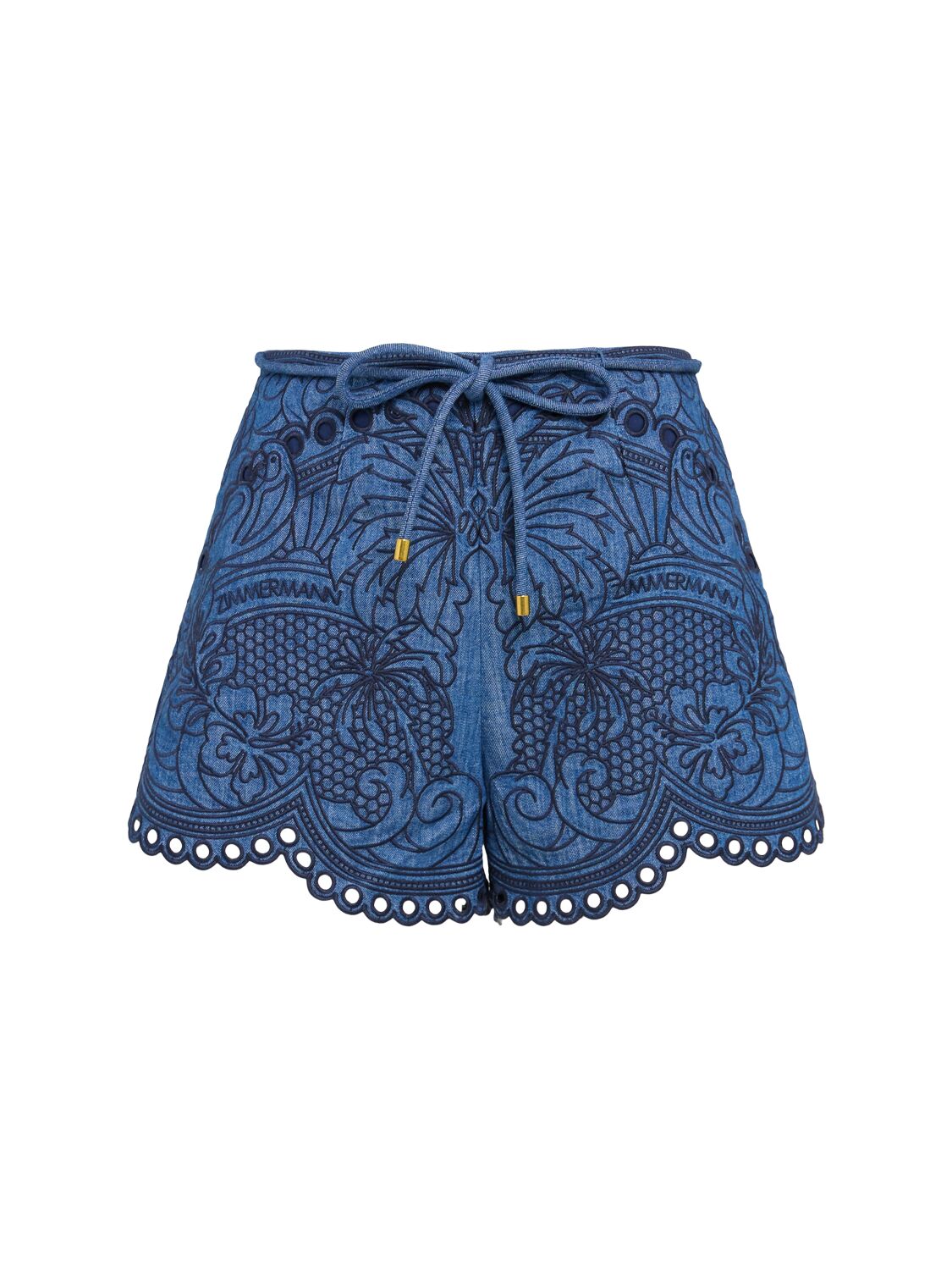 Zimmermann Coco Embroidered Cotton Denim Shorts