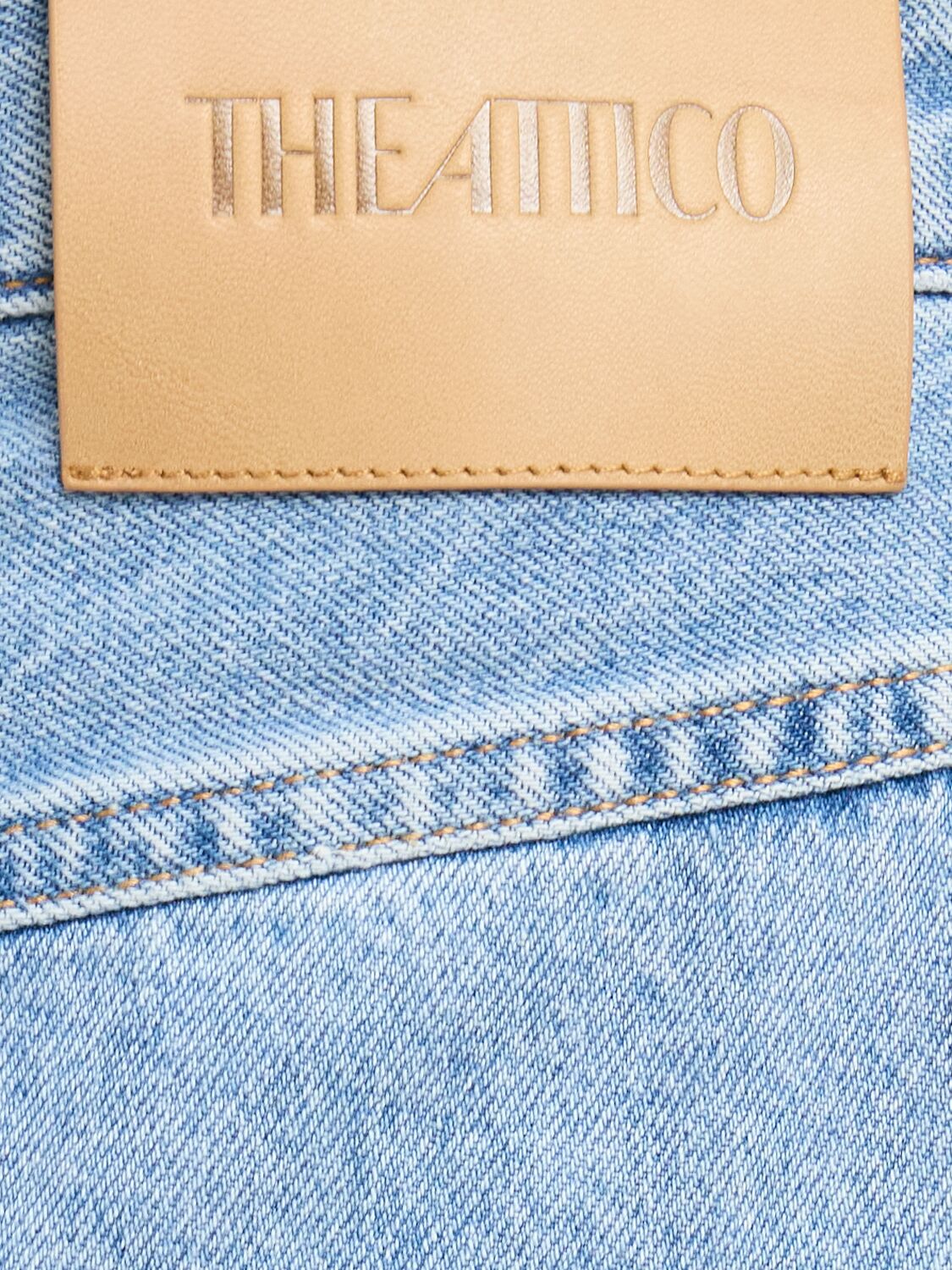 Attico Blue Jeans With Maxi Drawstring On The Front And Logo Patch On The Rear In Denim Woman In Blue