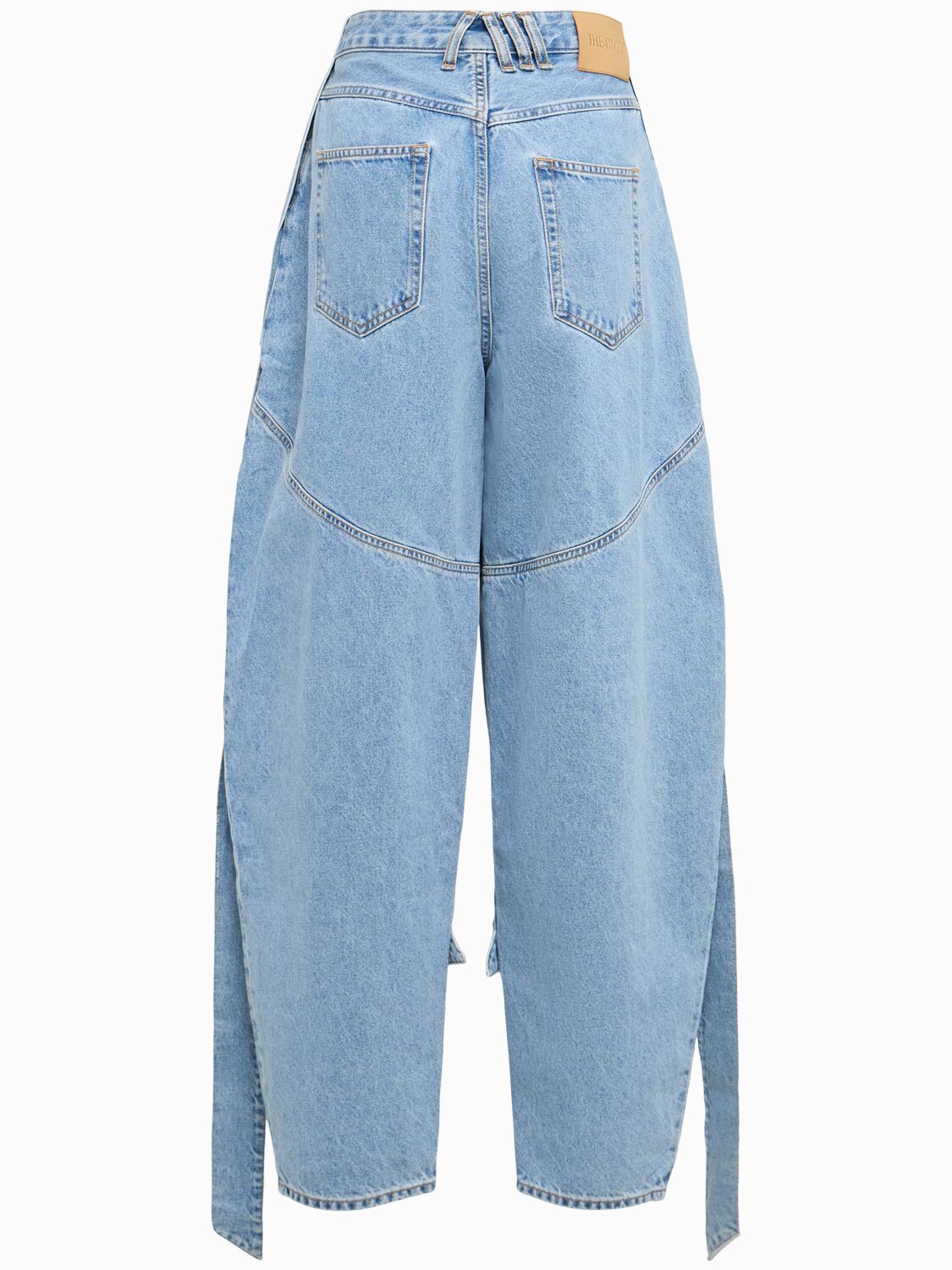 Attico Blue Jeans With Maxi Drawstring On The Front And Logo Patch On The Rear In Denim Woman In Blue