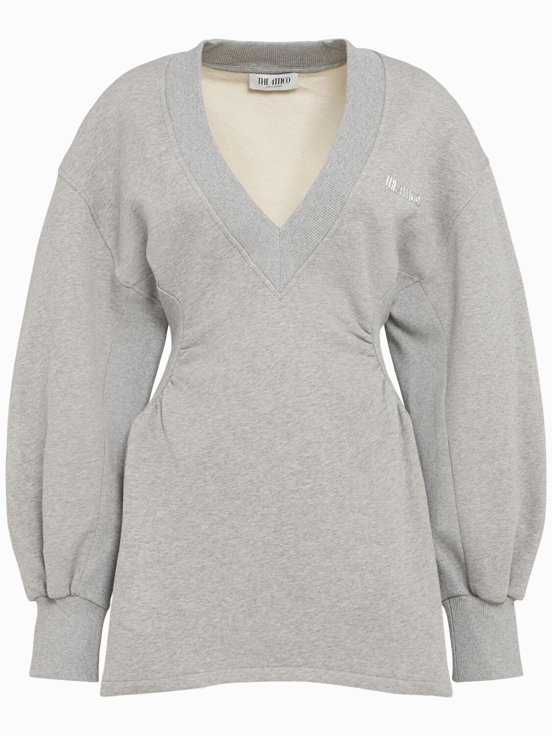 Attico Cotton Jersey V-neck Mini Dress In Gray