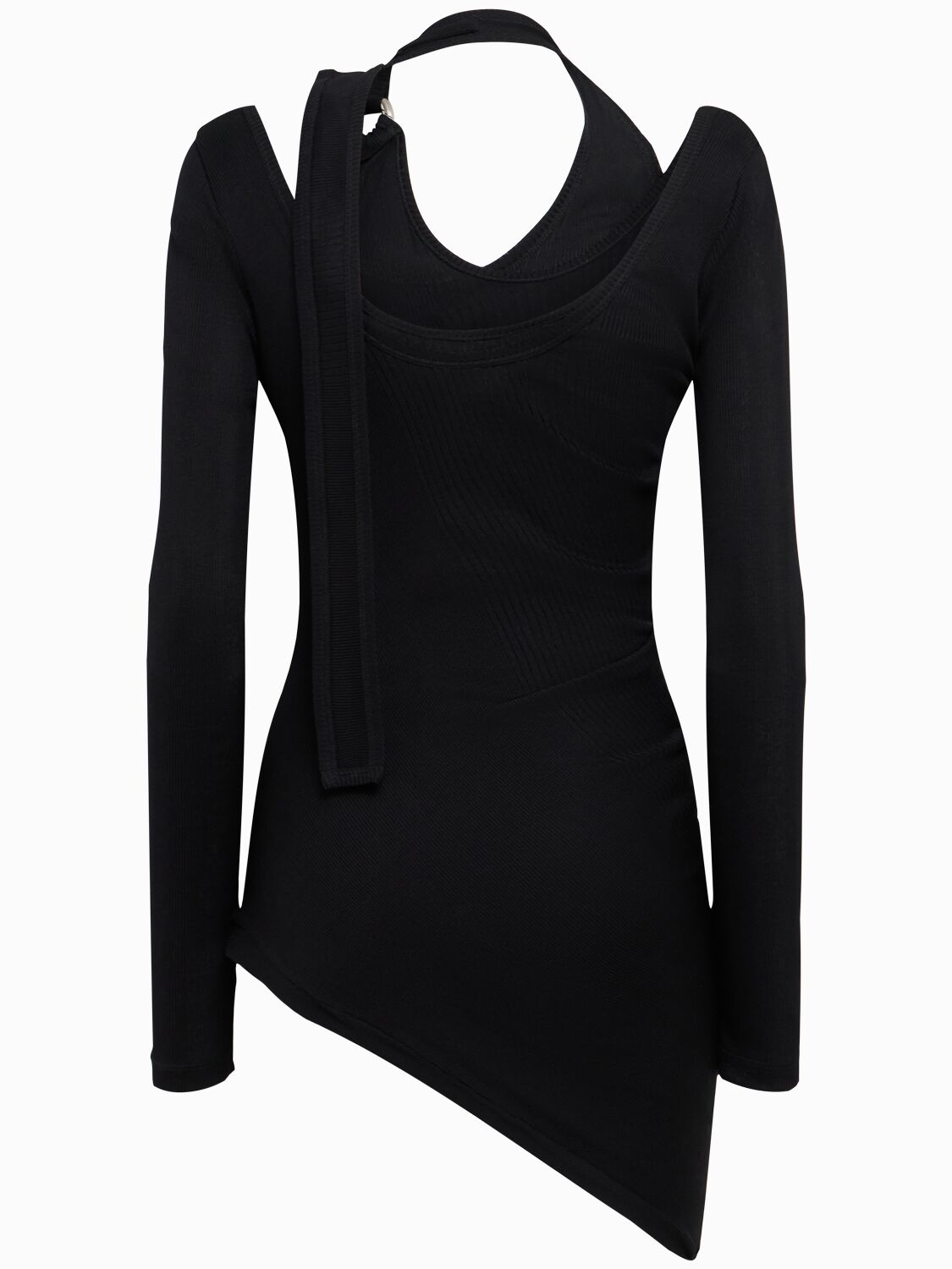 Jean Paul Gaultier Ribbed Cotton Twisted Double-layer Top In Black