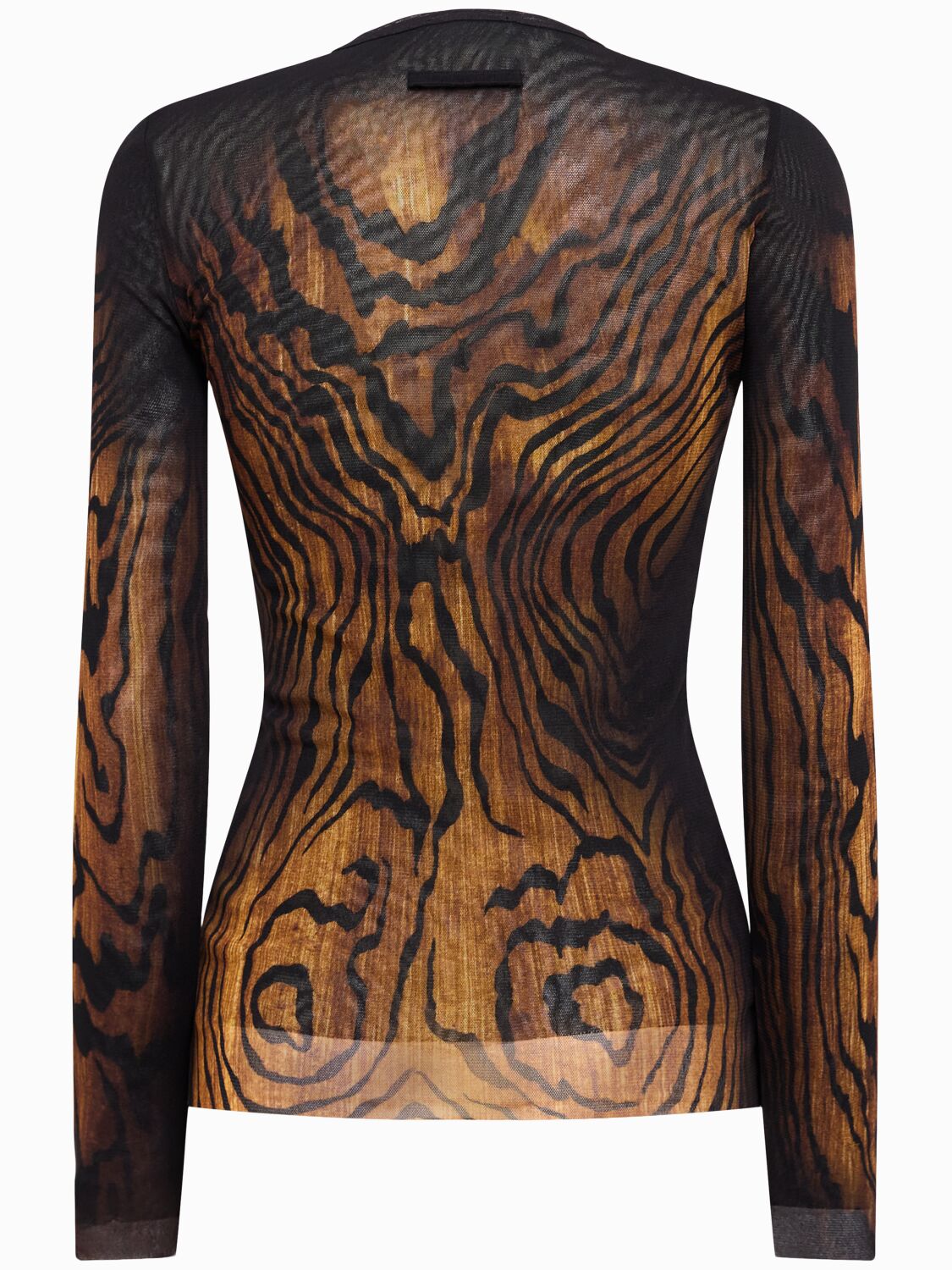 Jean Paul Gaultier Top Long Sleeves Mesh Printed Wood Woman Black And Brown