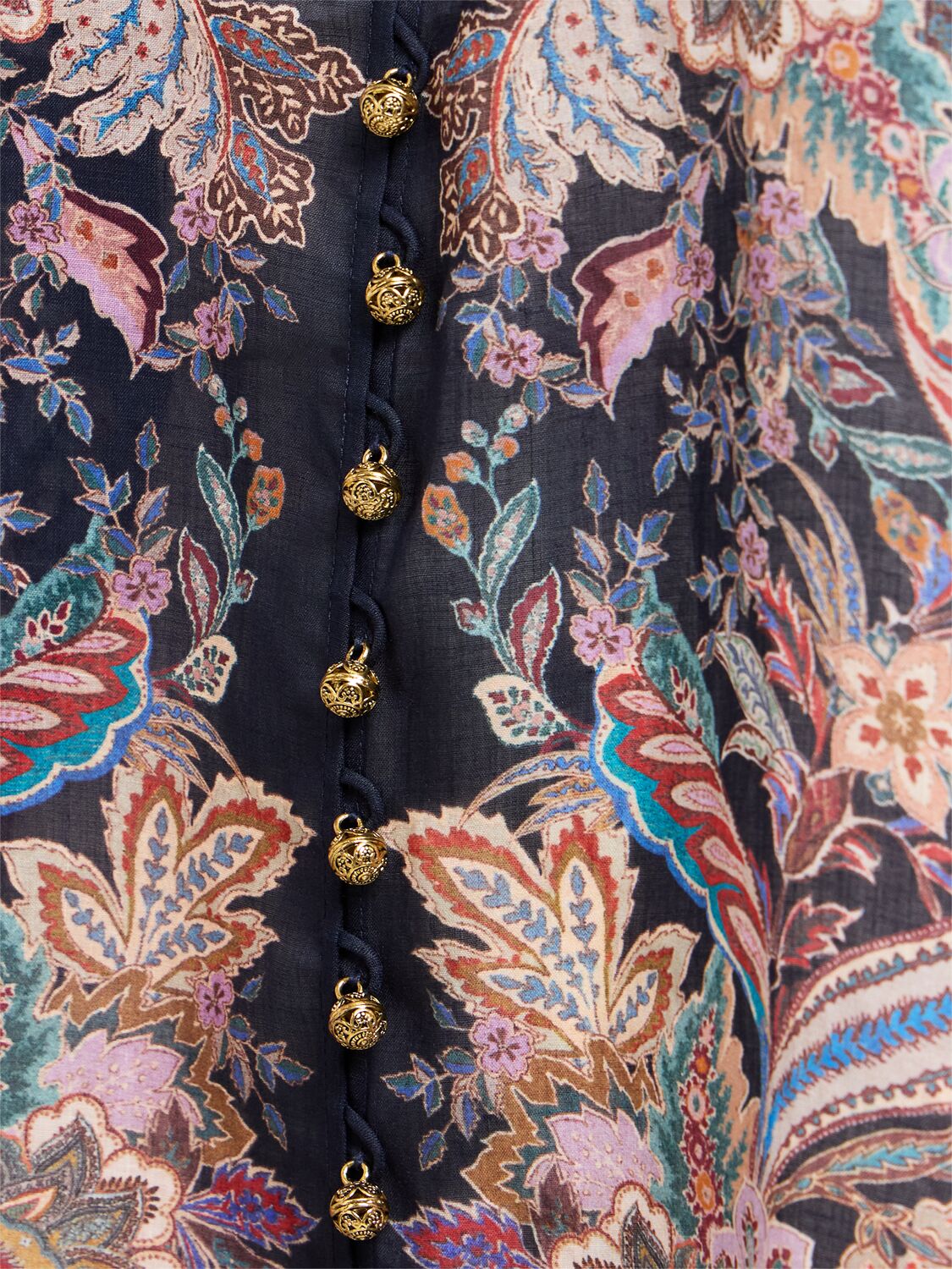 Zimmermann Rhiannon Billow Blue Blouse With High Neck And All-over Paisley Print In Ramie Woman In Blue