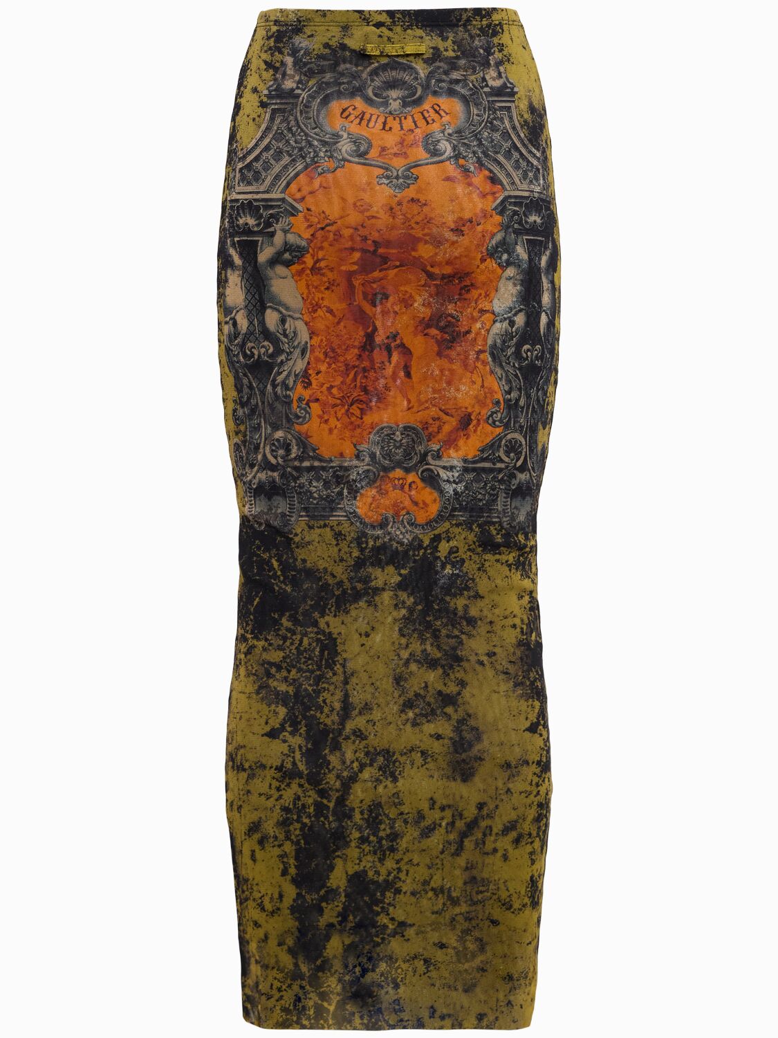 Jean Paul Gaultier Printed Mesh Midi Skirt In Multi