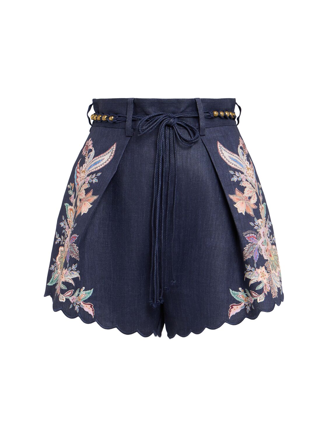 Zimmermann Womens Navy Multi Paisley Rhiannon Floral Linen Shorts Xs