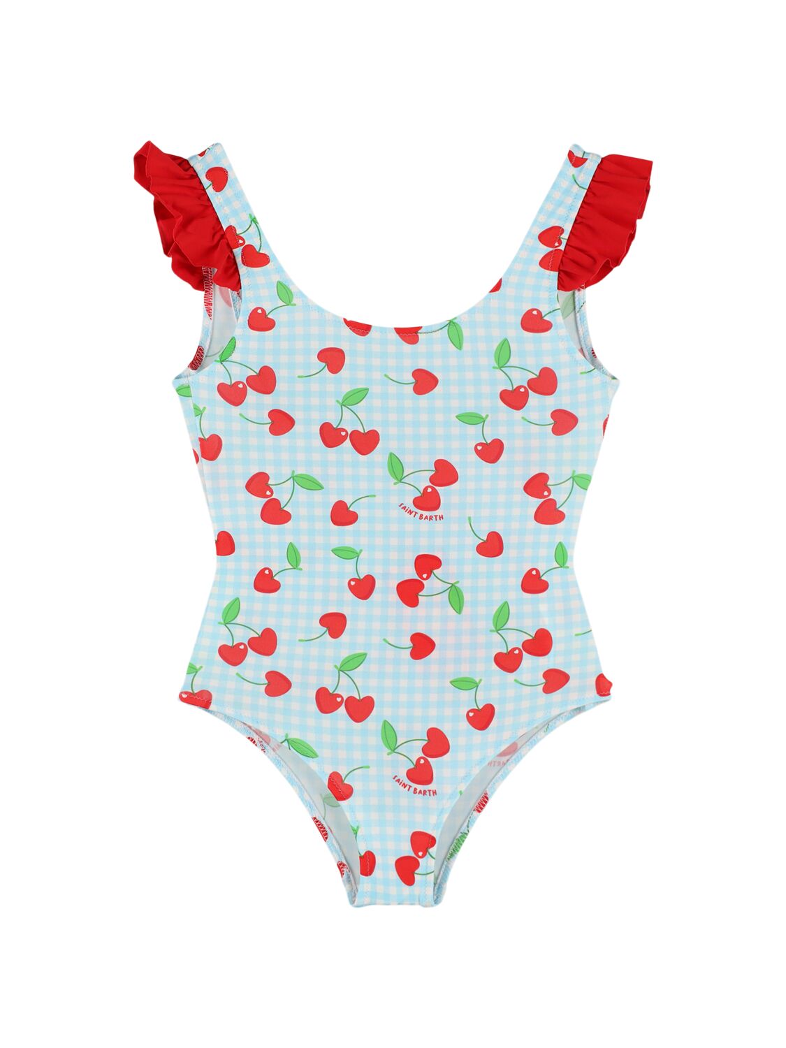 Mc2 Saint Barth Cherry Print One Piece Swimsuit In Blue